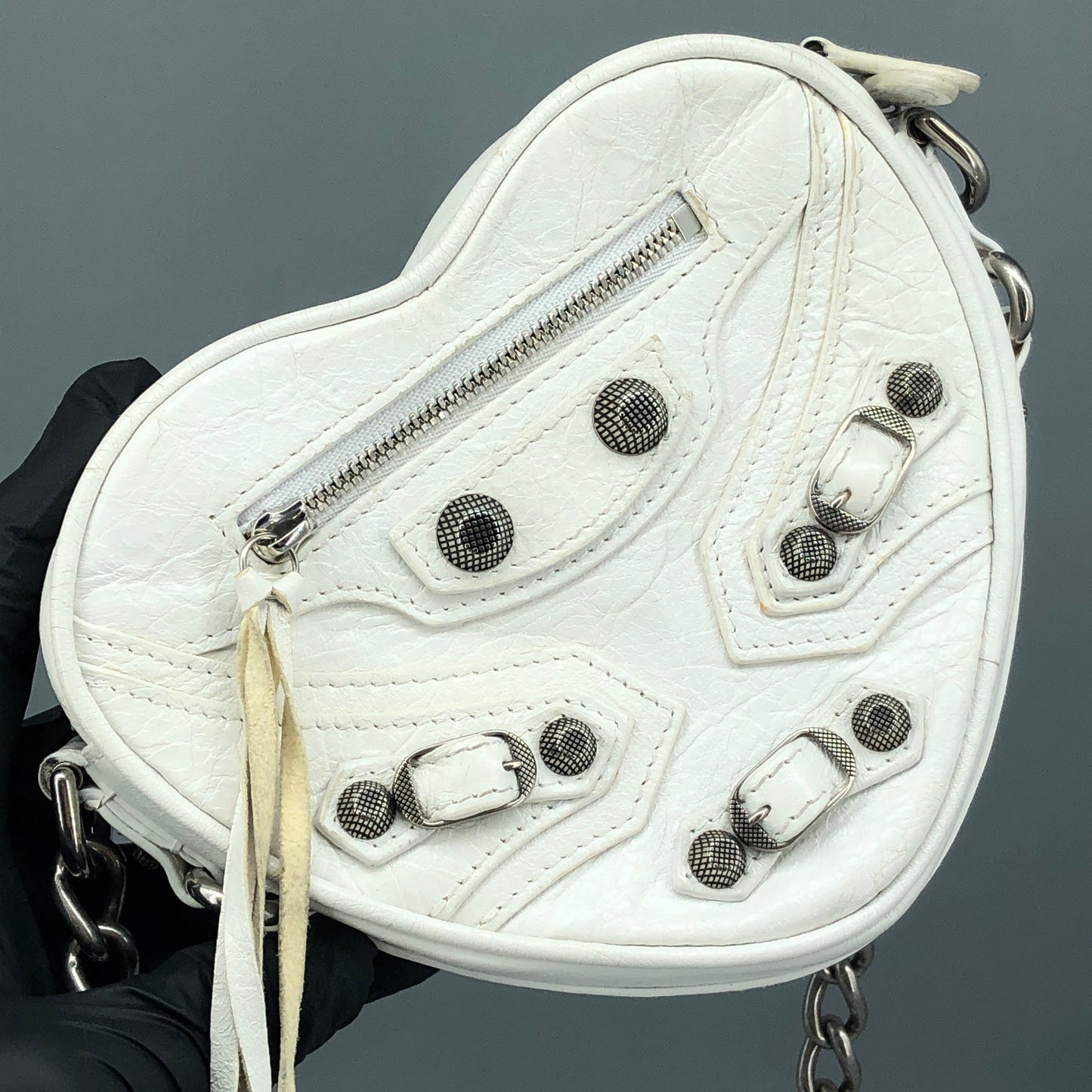 Balenciaga White Heart‑Shape Chain Crossbody Bag