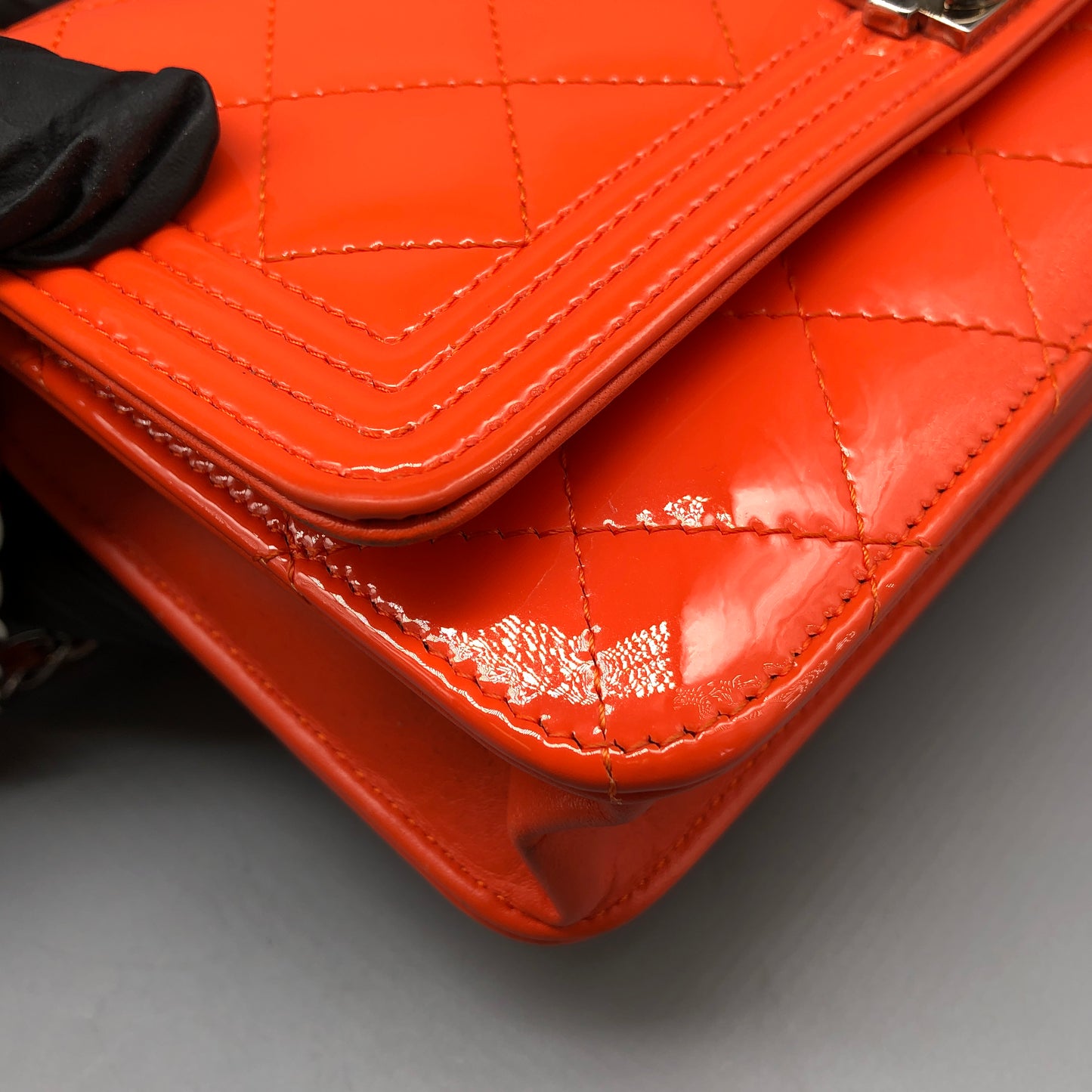 Chanel Boy Neon Orange Patent Leather Wallet on Chain Bag