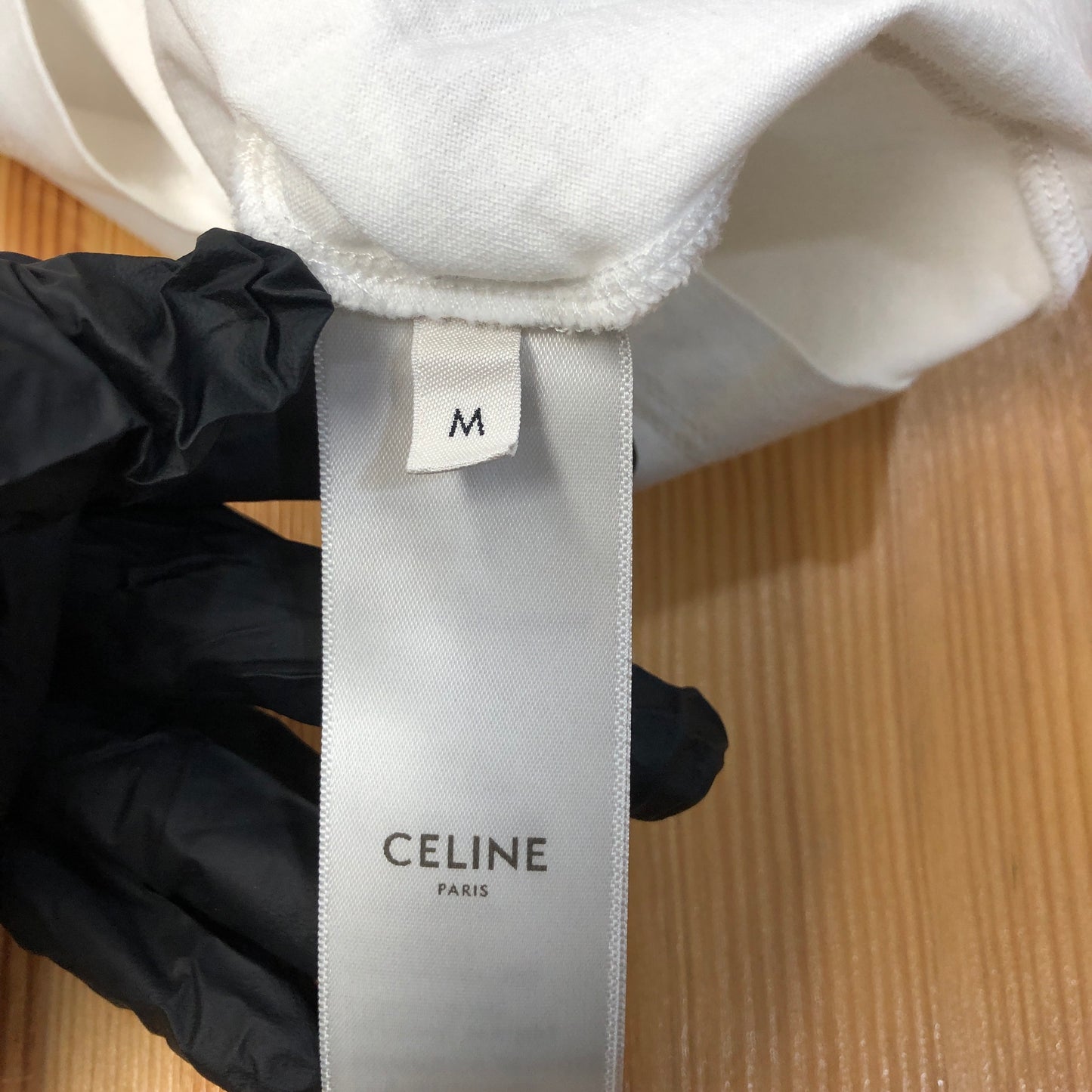 Celine White Triomphe Logo Ringer T-Shirt Size M