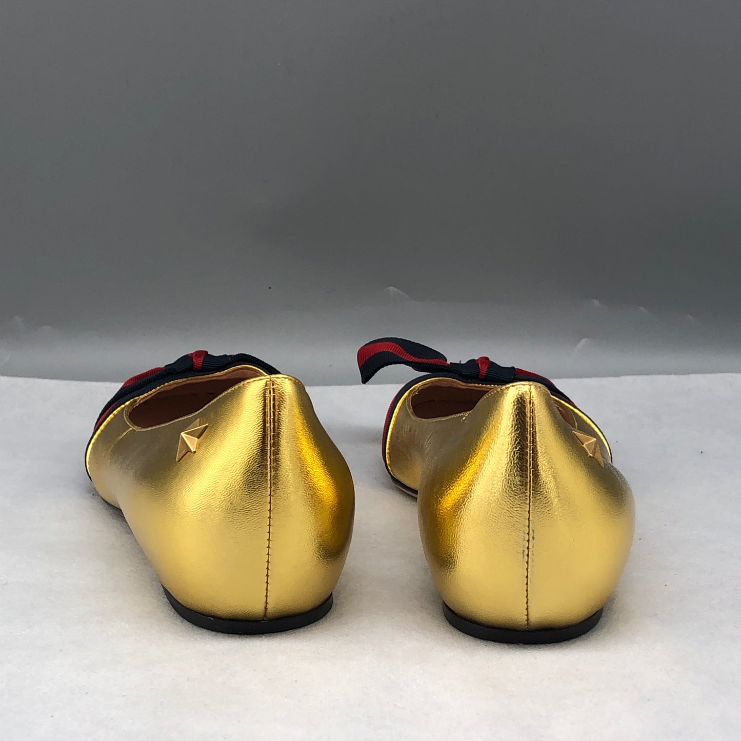 Gucci Women Ballet Flats Shoes Gold Web Bow Size 36