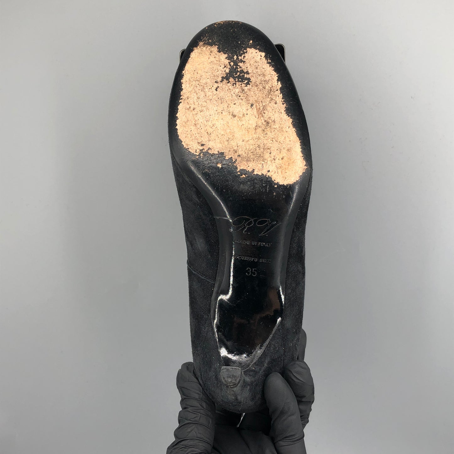 Roger Vivier Dark Grey Suede Square Metal Buckle Stiletto Pumps 35