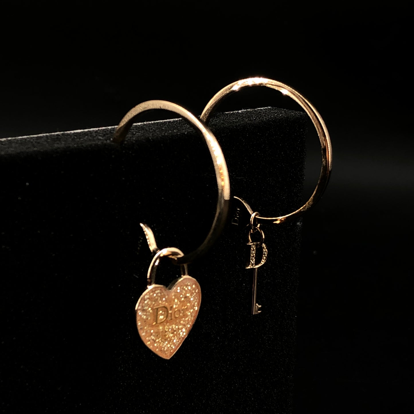 Christian Dior Gold Tone Asymmetric Heart & CD Logo Hoop Earrings