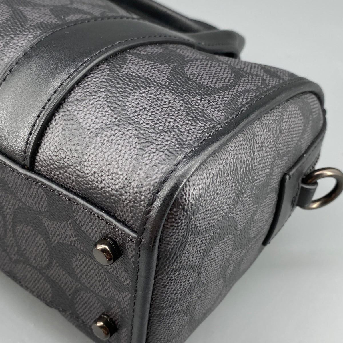 Coach Black Signature Canvas Barrel Top Handle Bag