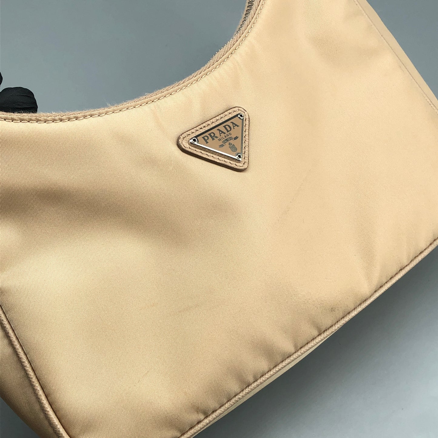 Prada Re-Nylon Classic Hobo Shoulder Bag Beige