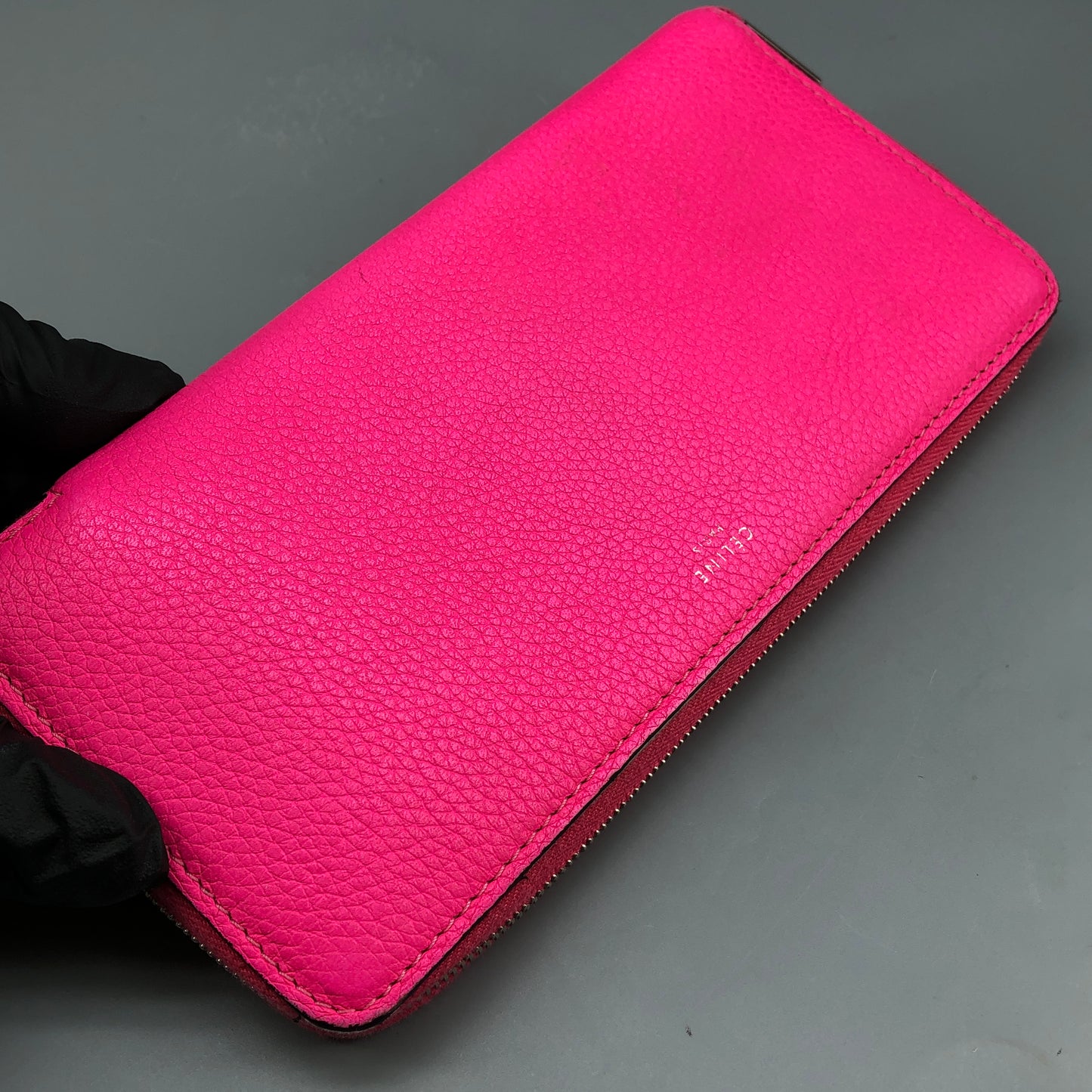Celine Hot Pink Grained Leather Zip-Around Long Wallet