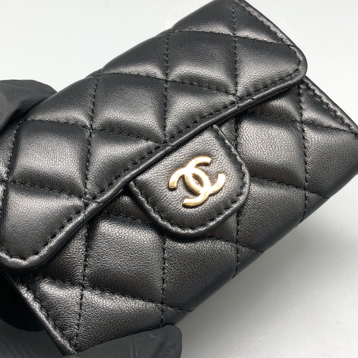 Chanel Black Quilted Lambskin Compact Wallet