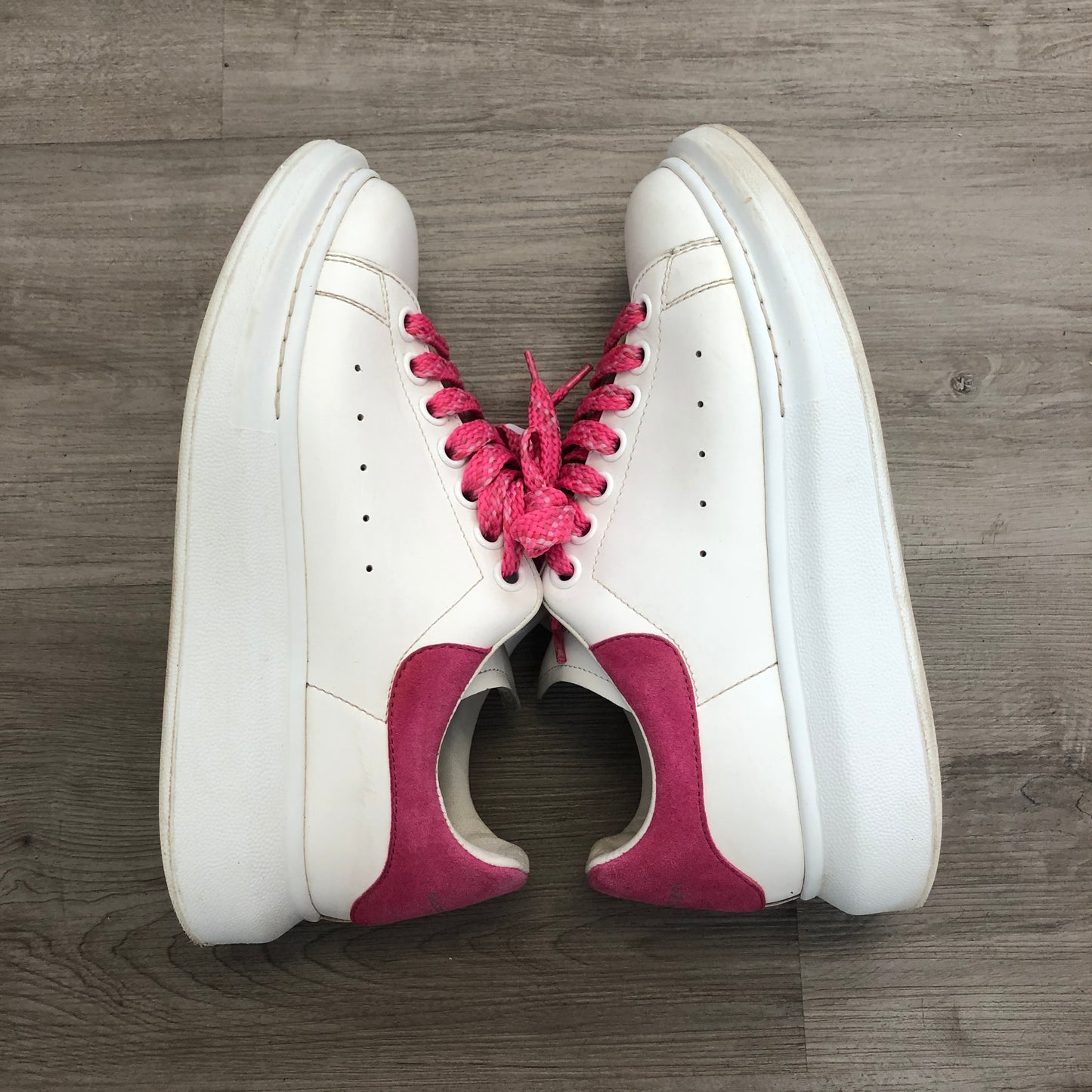 Alexander McQueen Women's Oversized Platform Leather Sneaker Shoes 37.5 White Pink