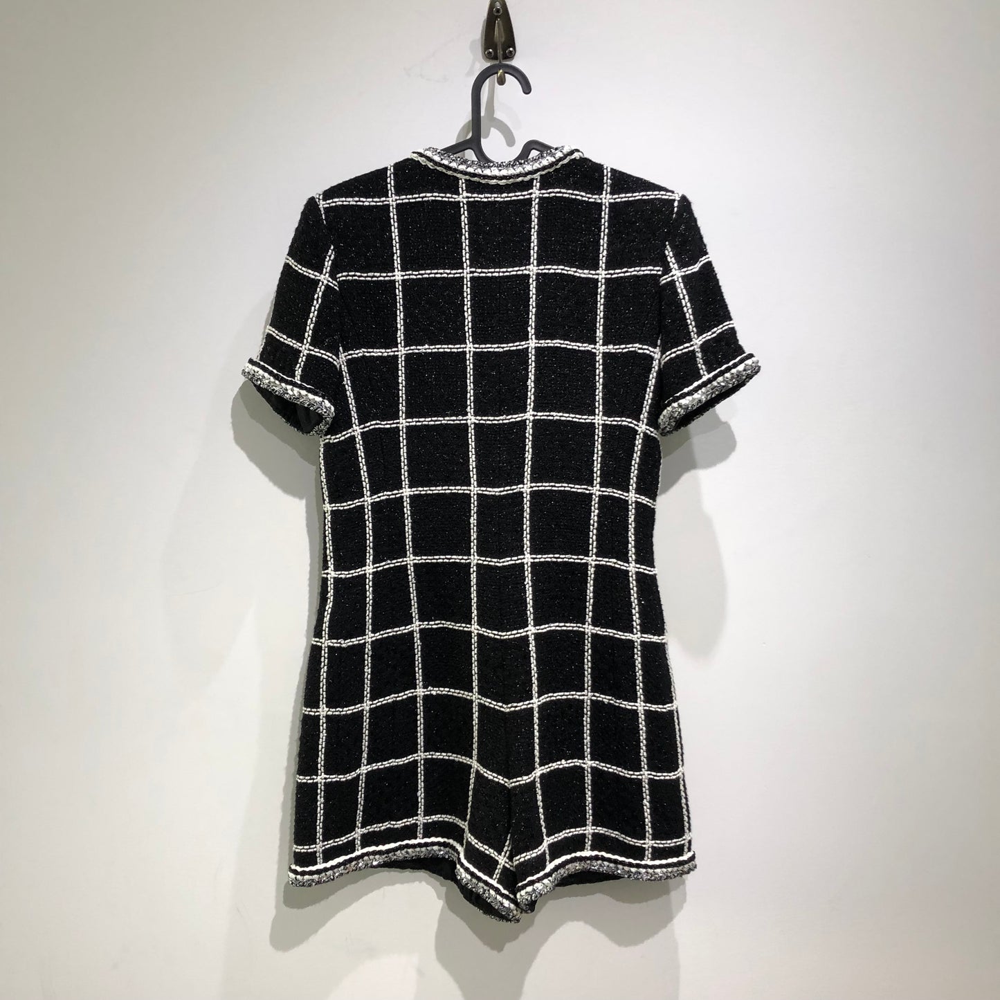 Chanel Short Sleeve Grid Tweed Dress in Black & White (Size 34)