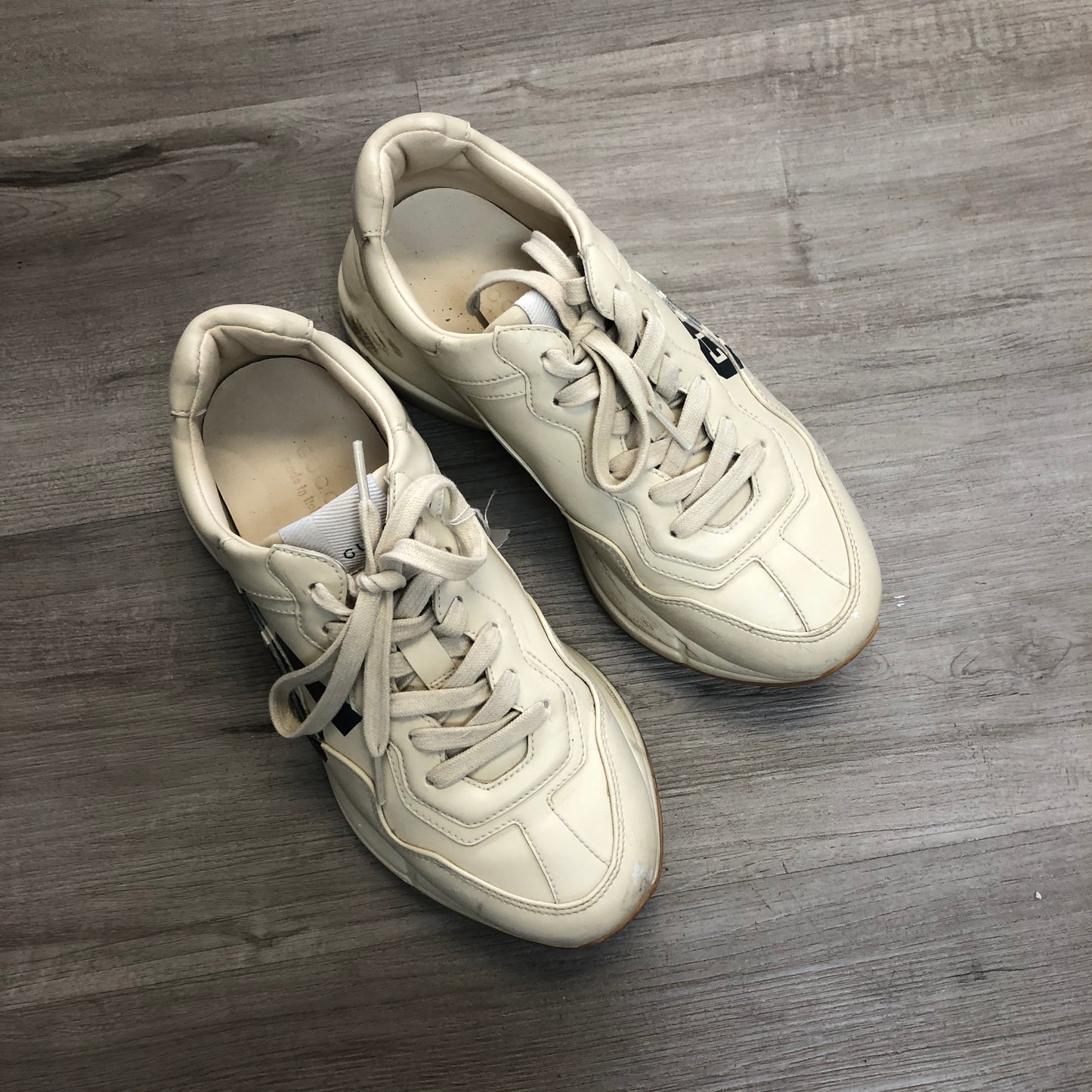 Gucci Rhyton Vintage Logo Leather Sneaker Shoes 36.5 Ivory