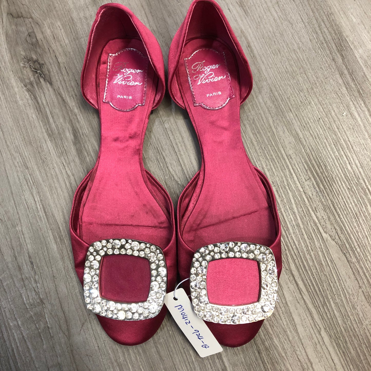 Roger Vivier Crystal Buckle D'Orsay Satin Flats 39 hot pink