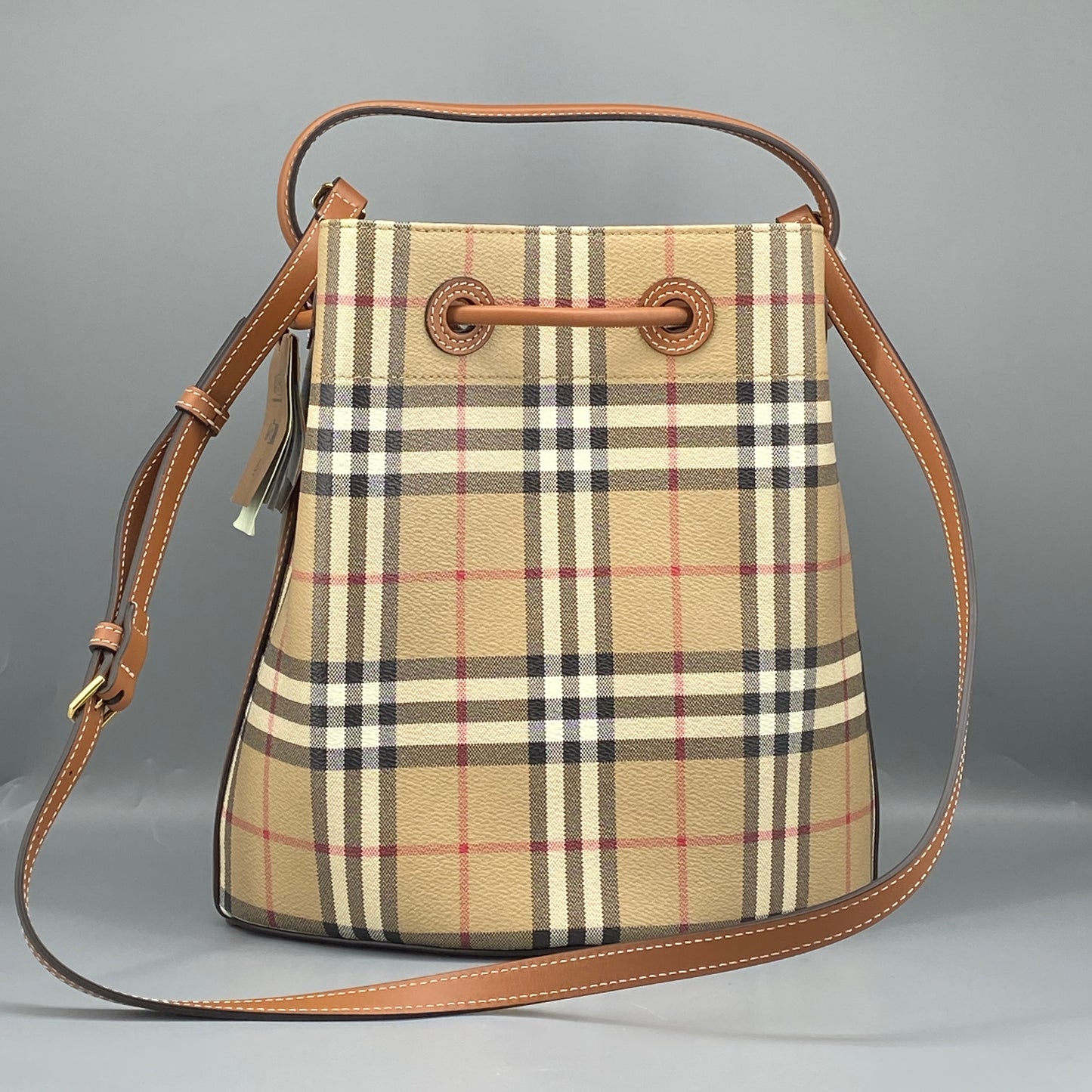 Burberry Beige Vintage Check Drawstring Bucket Bag