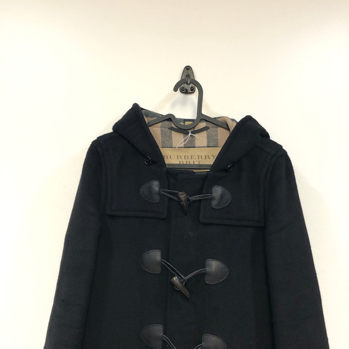Burberry Black Wool Hooded Duffle Coat Size 4