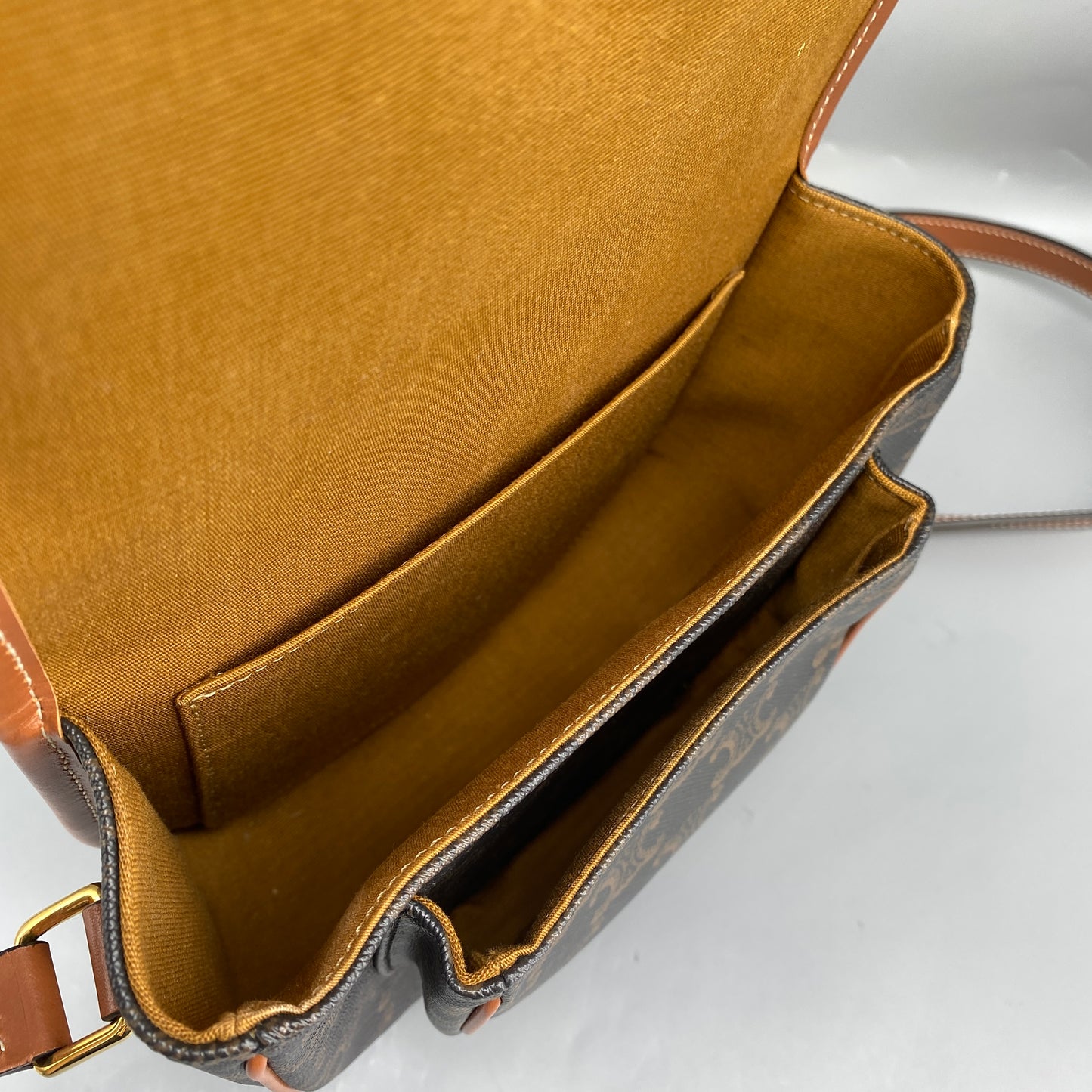 Celine Triomphe Canvas Leather Trim Saddle Crossbody Bag