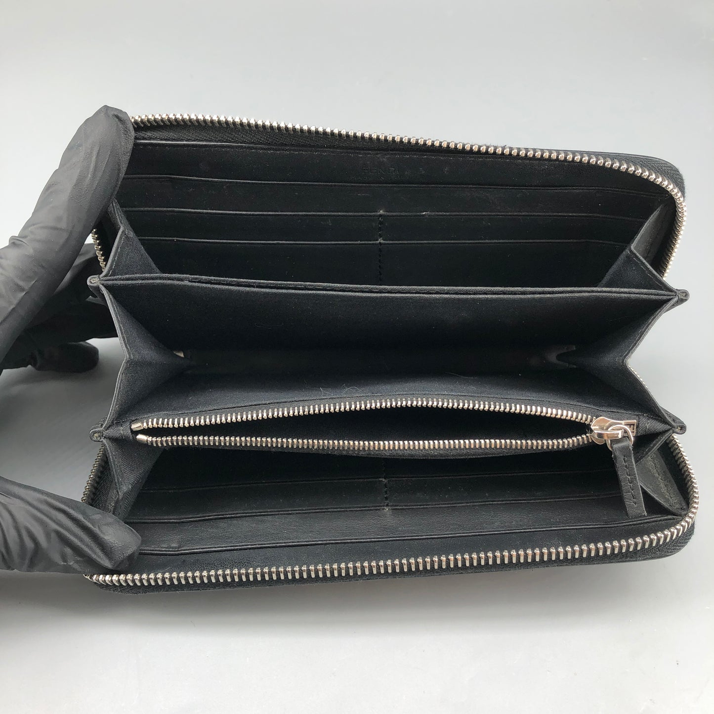 Fendi Logo Zip-Around Long Wallet Black