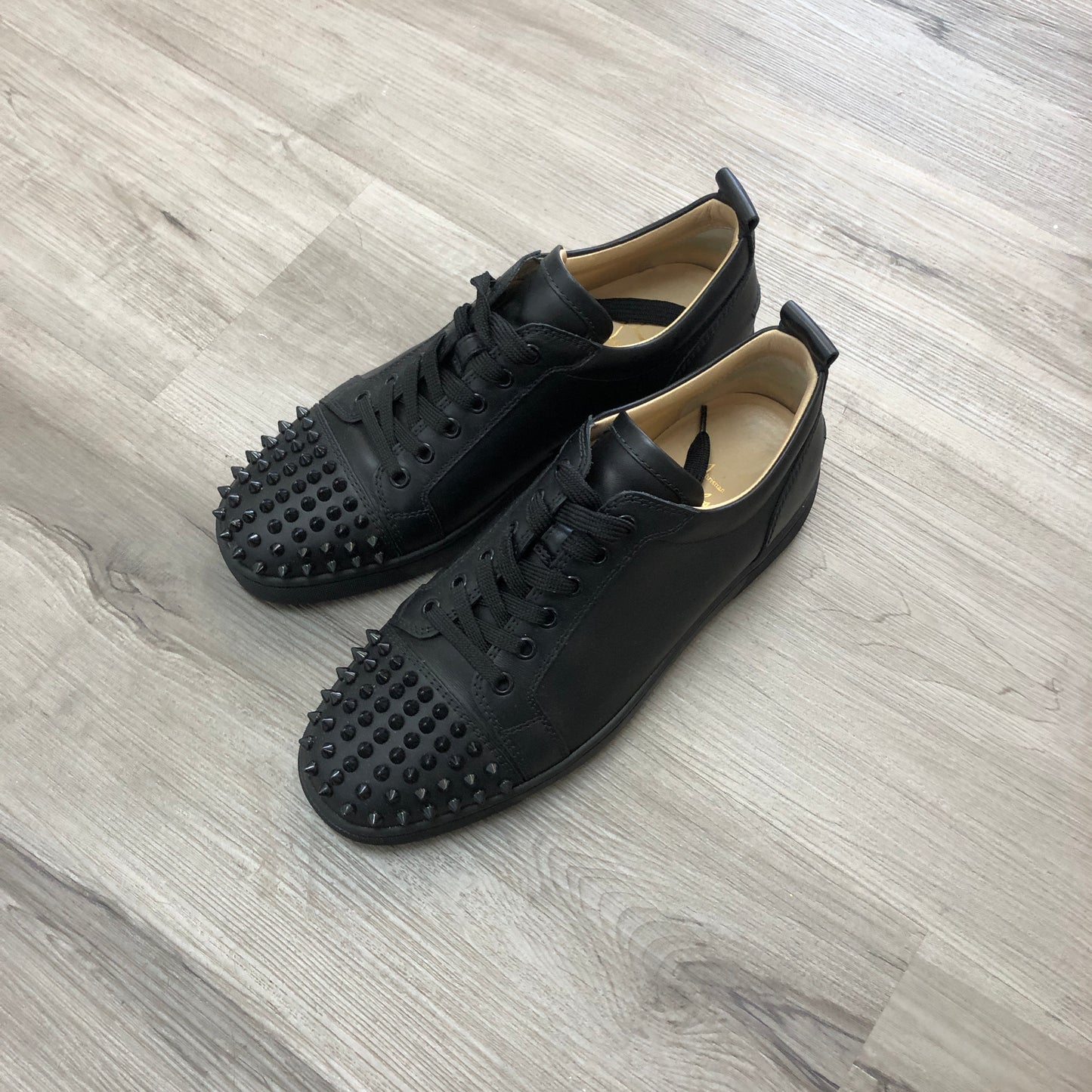Christian Louboutin Men's Black Leather Louis Spikes Sneakers shoes 40.5