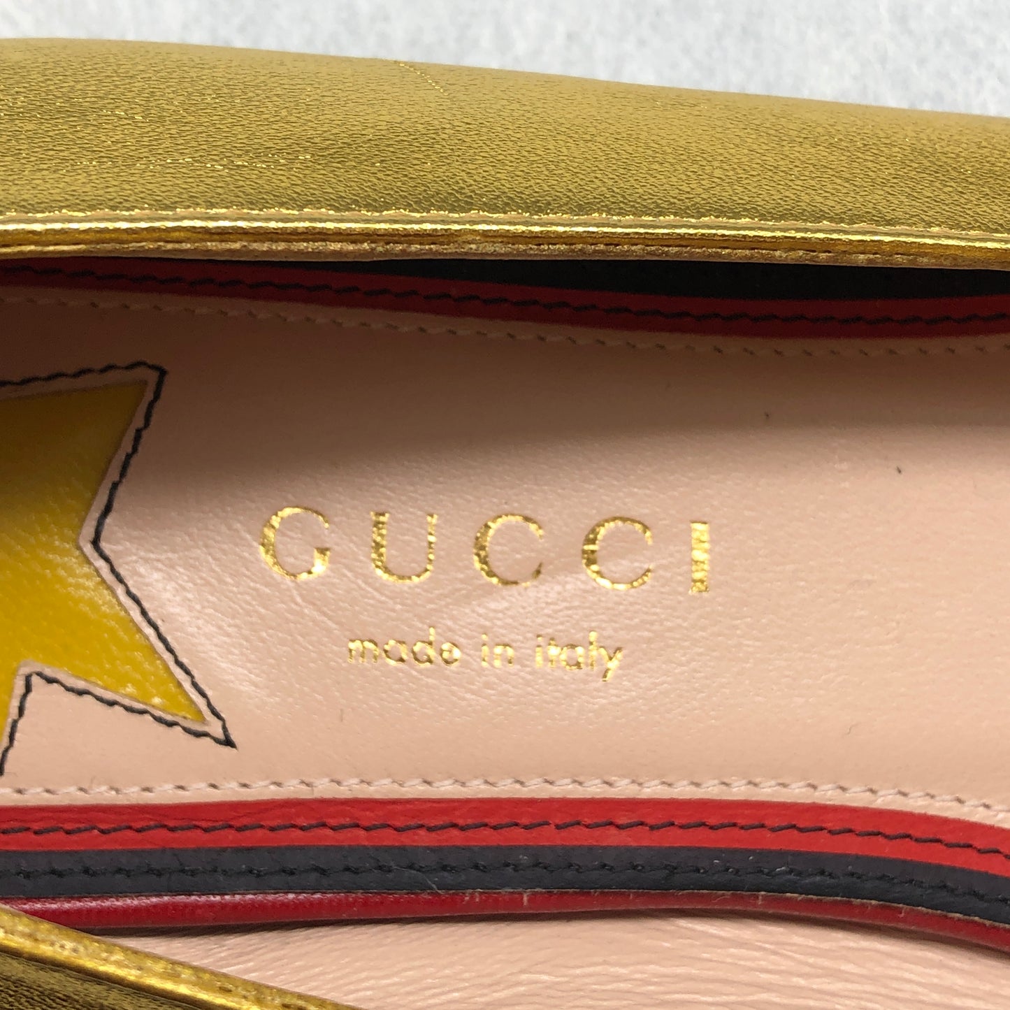 Gucci Women Ballet Flats Shoes Gold Web Bow Size 36