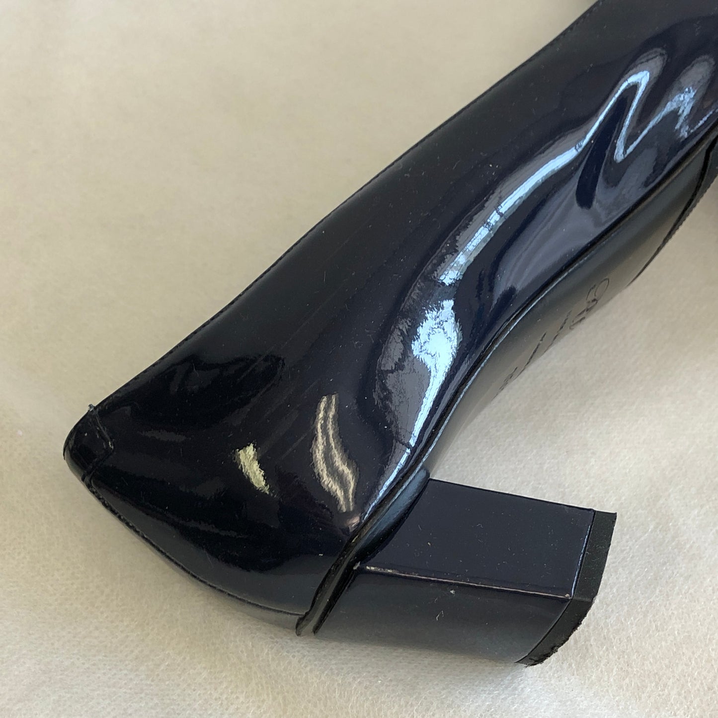 Roger Vivier Navy Patent Leather Square‑Buckle Block Heel Shoes size 35 1/2