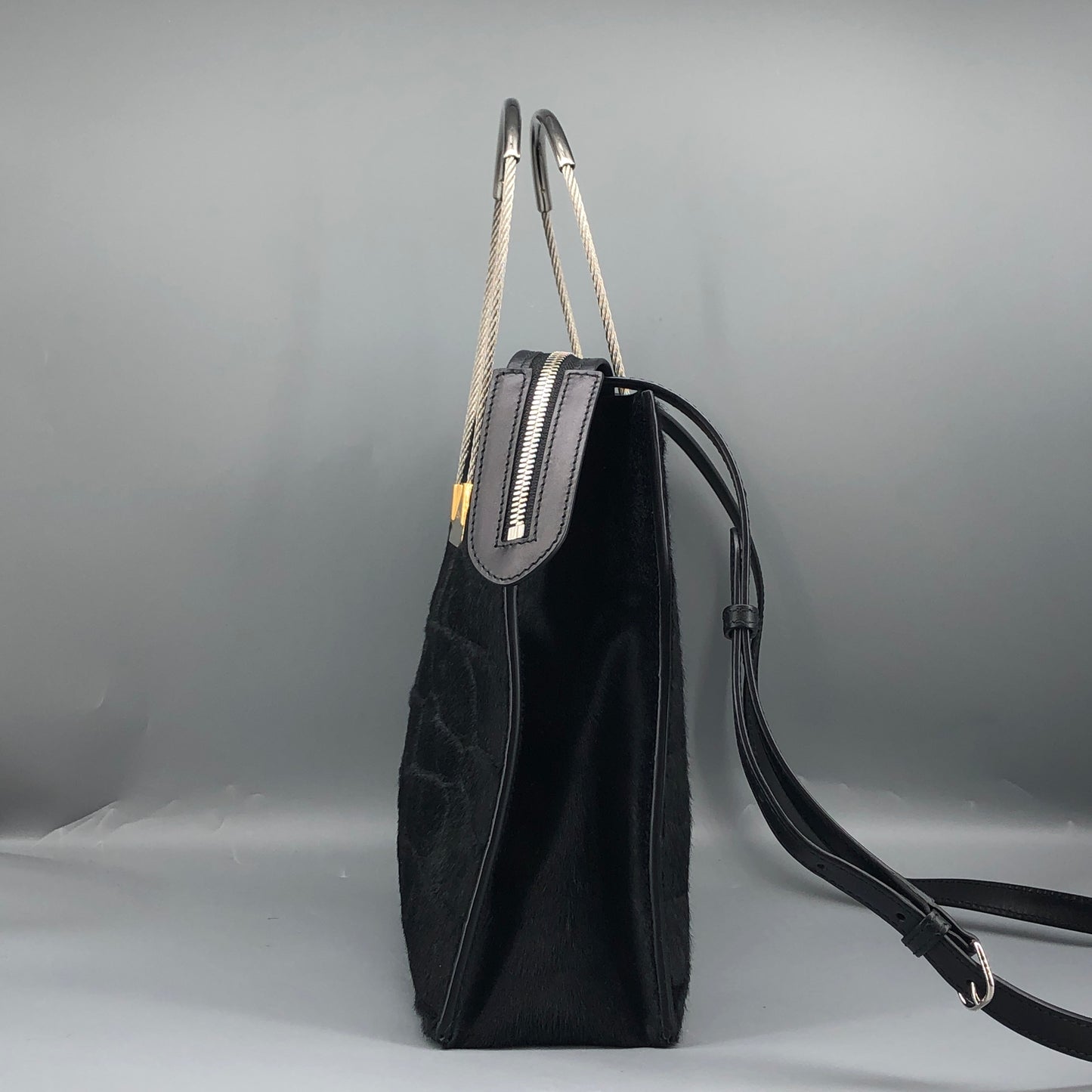 Balenciaga Black Cable Shopper tote Croc-Embossed Metal Top Handle