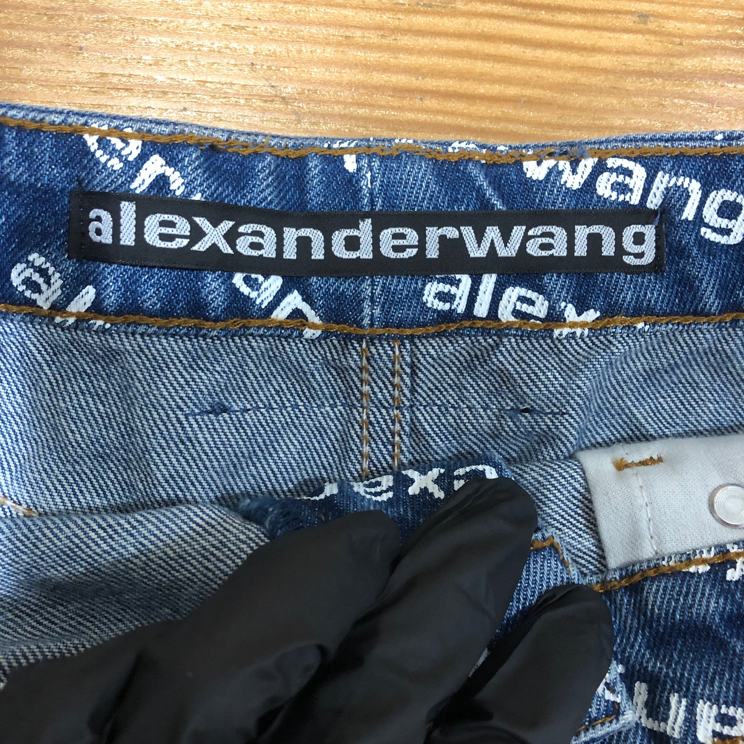 Alexander Wang Denim Logo Print Shorts Size 27 Blue