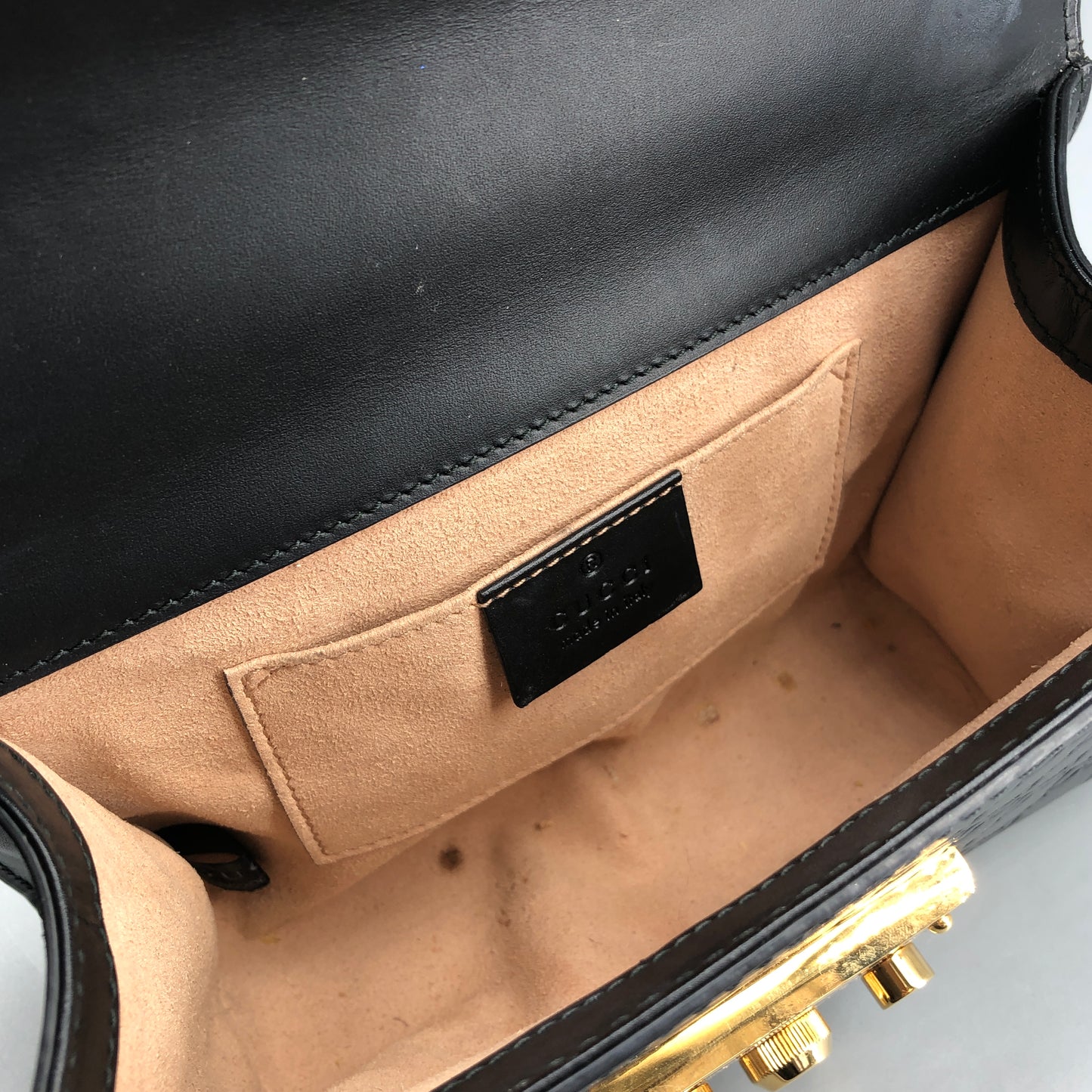 Gucci Black GG Embossed Leather Padlock Shoulder Bag