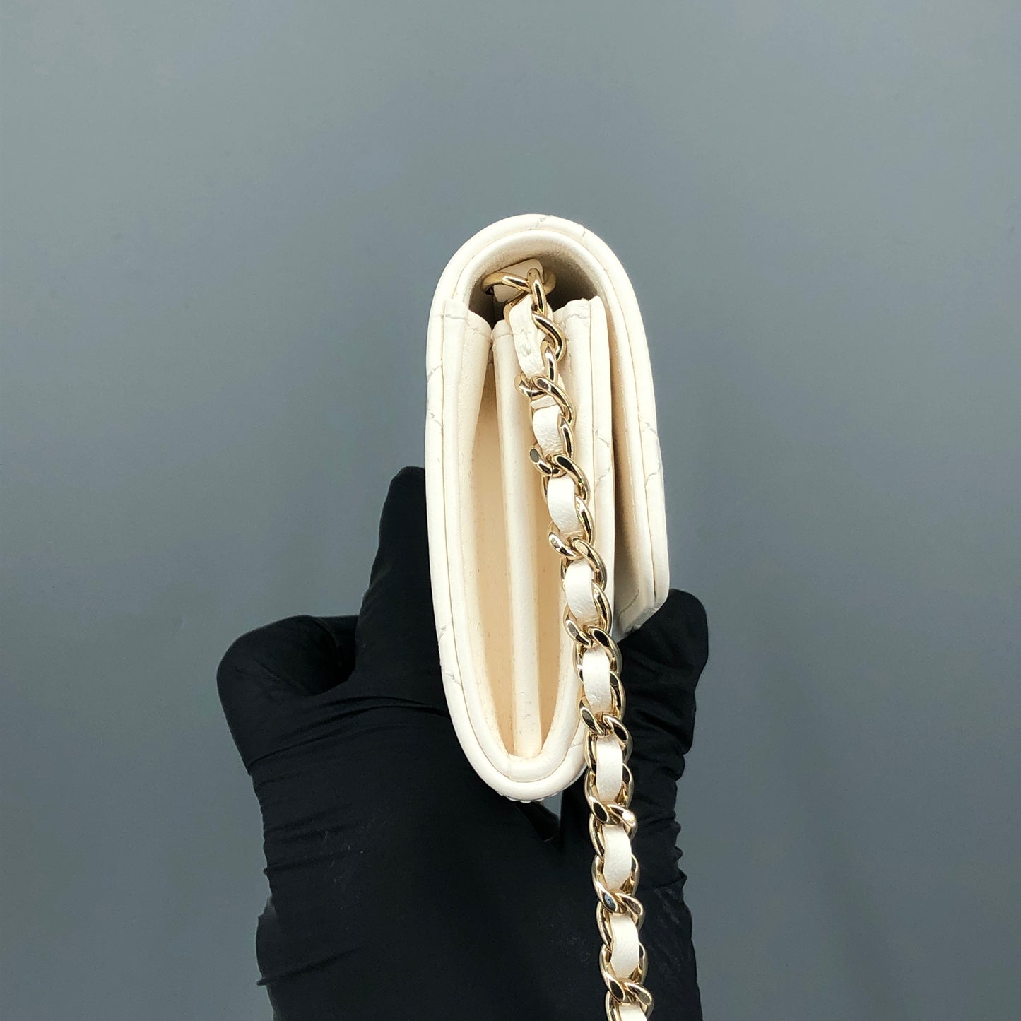 Chanel Mini Quilted Leather Chain Crossbody Bag cream