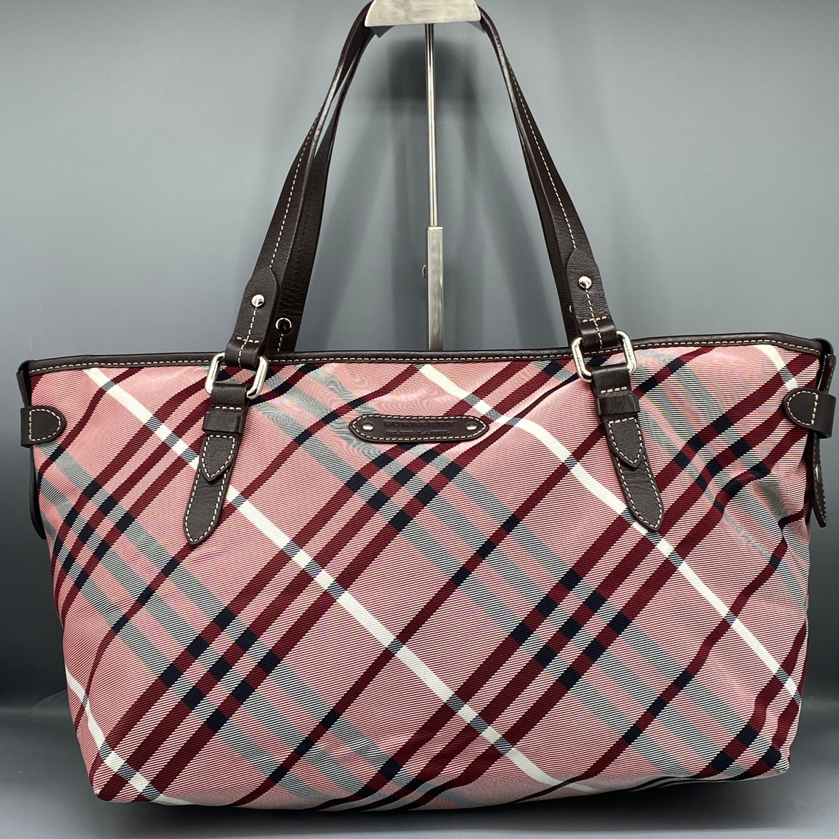 Burberry Pink Wine Check Tote Bag