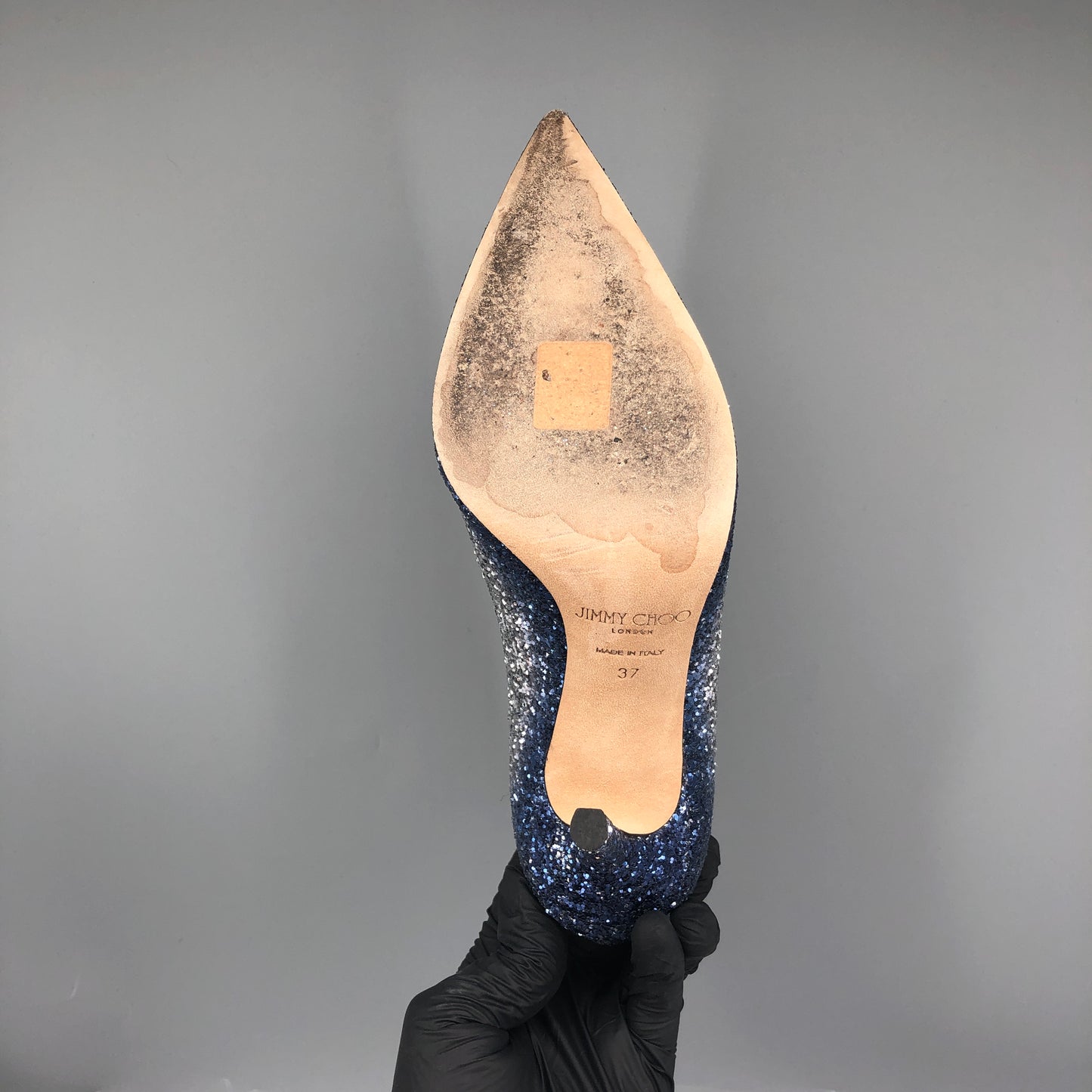 Jimmy Choo Women's Blue Silver Gradient Glitter Pointed Stiletto Heels Size 37