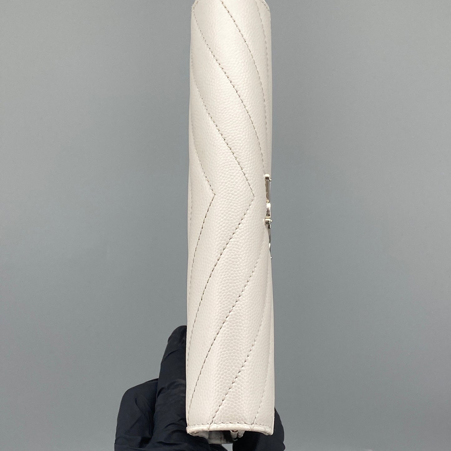 Saint Laurent Light Grey Chevron‑Quilted Long Wallet