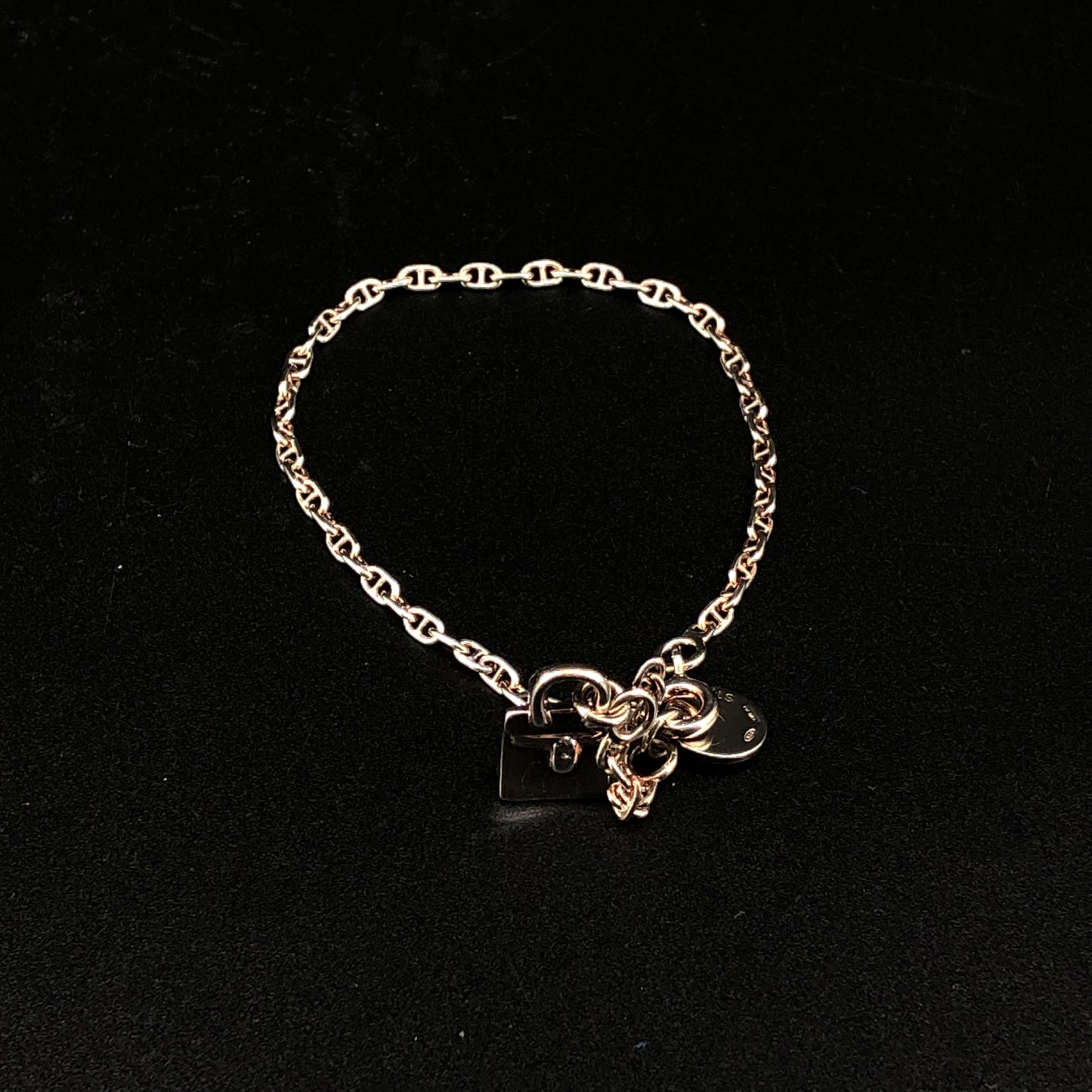 Hermes 925 Silver Mini Kelly Padlock Chain Bracelet