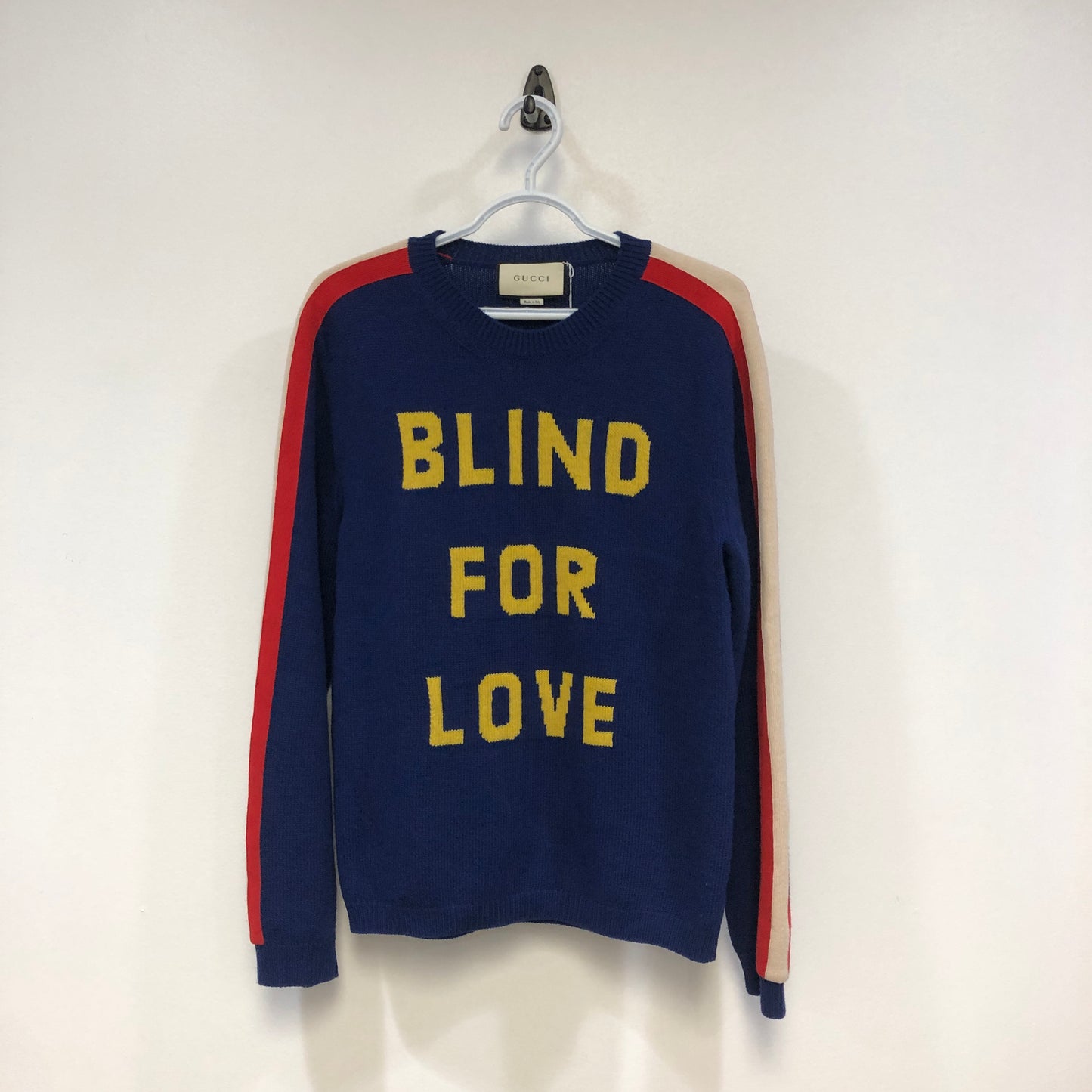 Gucci Blind For Love Tiger Print Color Block Sweatshirt Size S Blue Red Cream Two-Tone