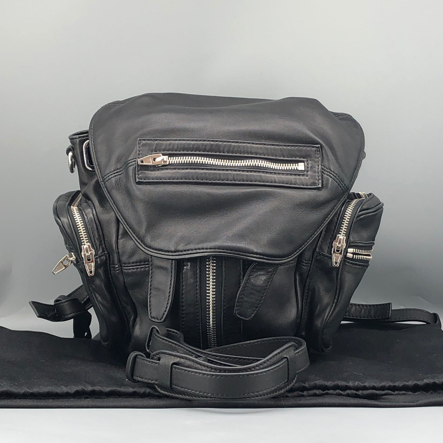 Alexander Wang Marti Backpack Washed Black Lambskin Rhodium Hardware