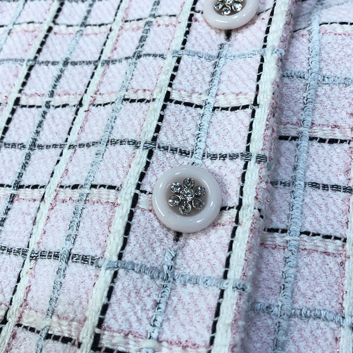 Chanel Pink Plaid Short Sleeve Tweed Dress Point Collar Size 34