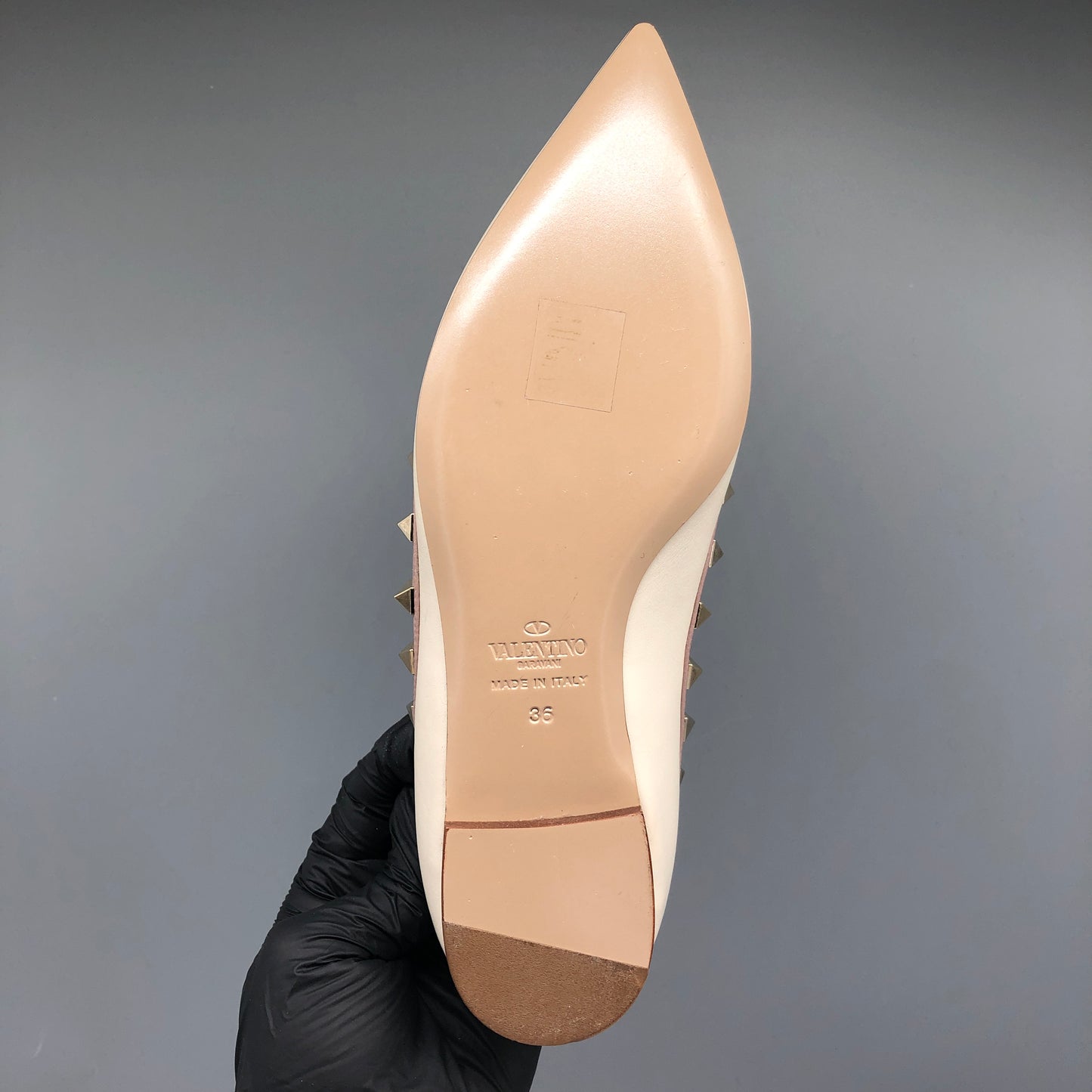 Valentino Cream Leather Rockstud Pointed Flats Size 36