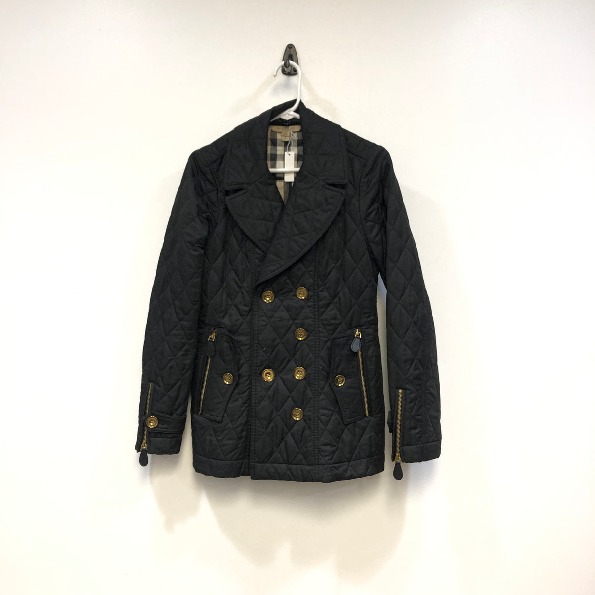 Burberry Black Quilted Double Breasted Coat Size S
