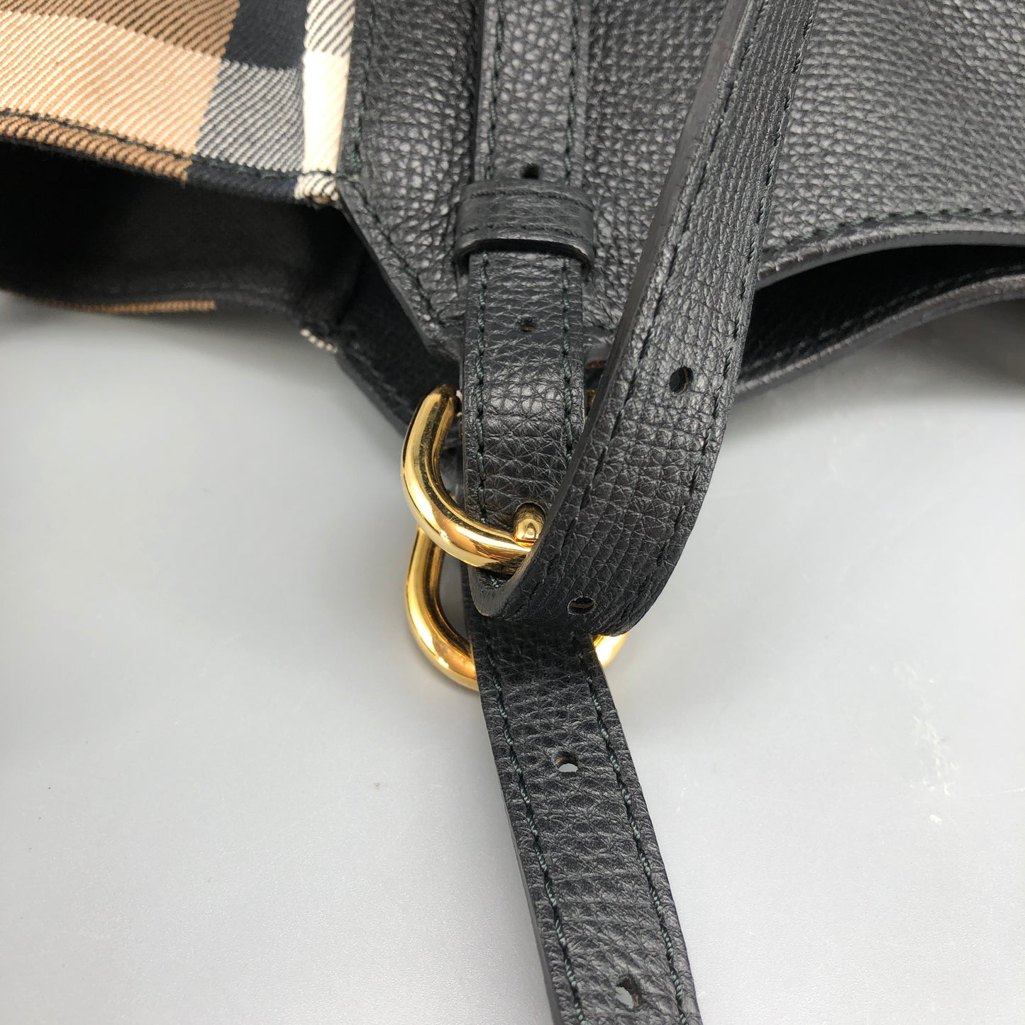 Burberry Check and Leather Tote Bag Beige