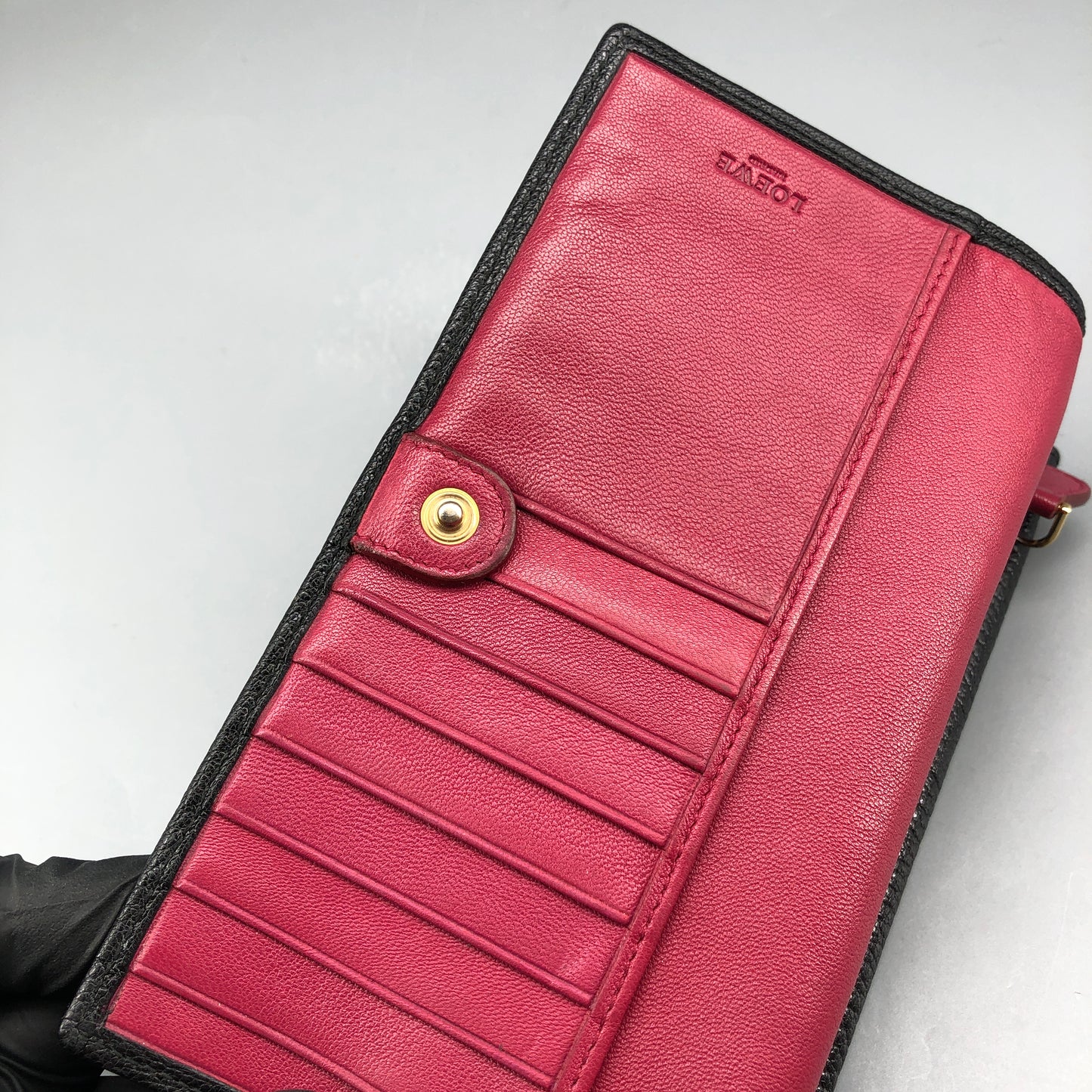 Loewe Classic Logo Black Grained Leather Long Wallet
