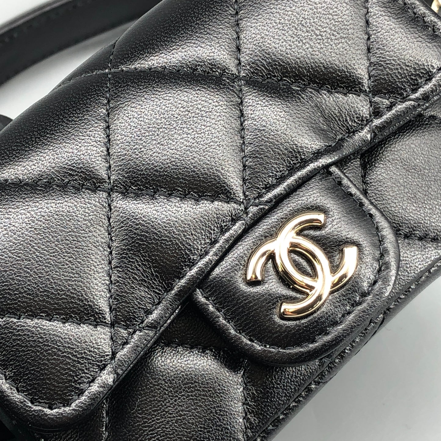 Chanel Bow Classic Quilted Belt Bag Black Lambskin Leather