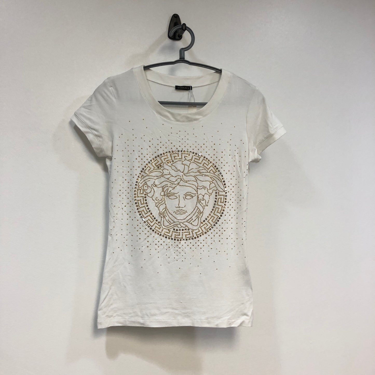 Versace White Medusa Head Rhinestone T-Shirt Size 38