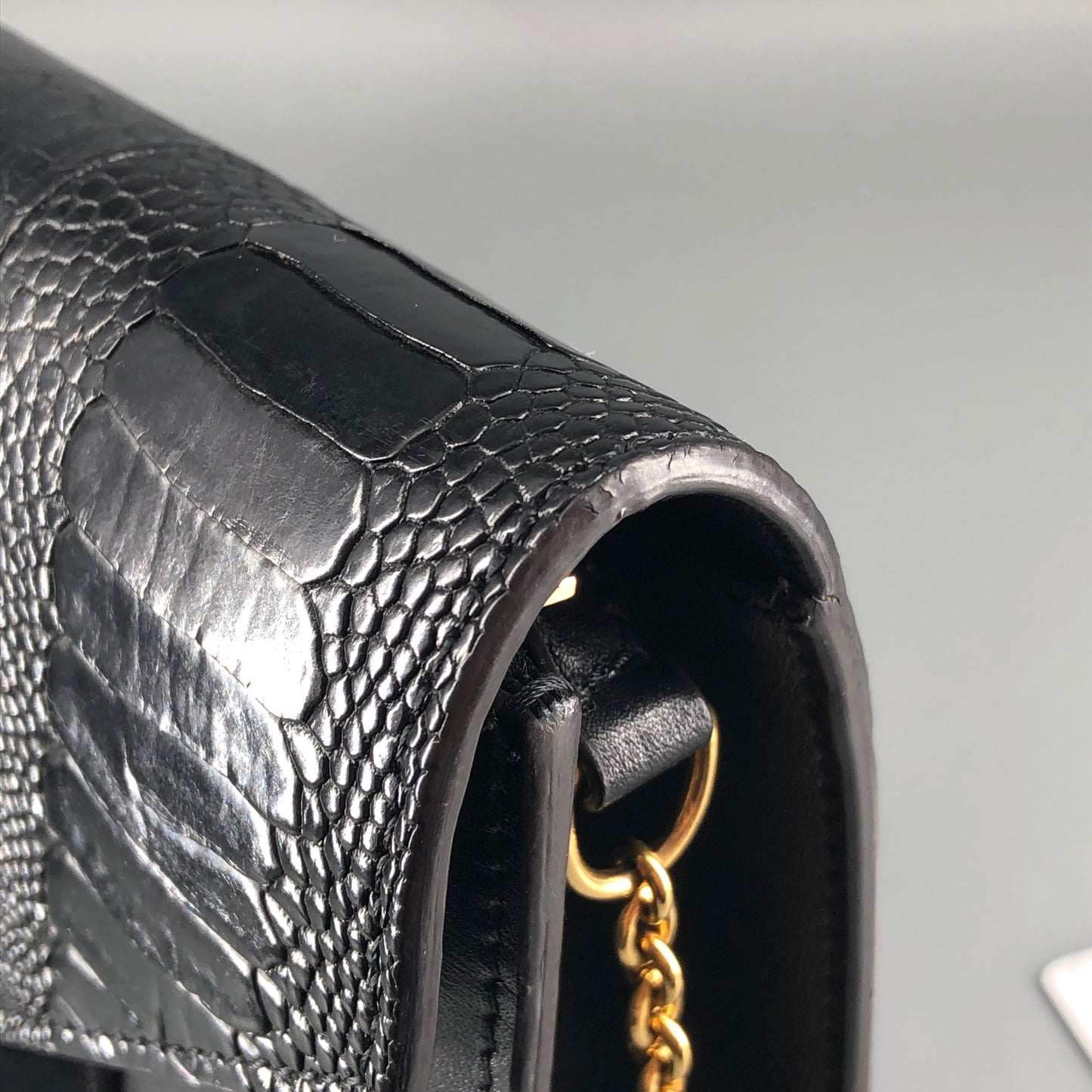 Celine Genuine Python & Smooth Calfskin Envelope Chain Shoulder Bag Black