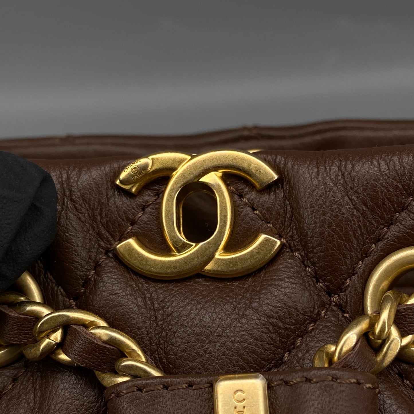 Chanel 23A Deep Brown Quilted Leather Mini Bucket Bag