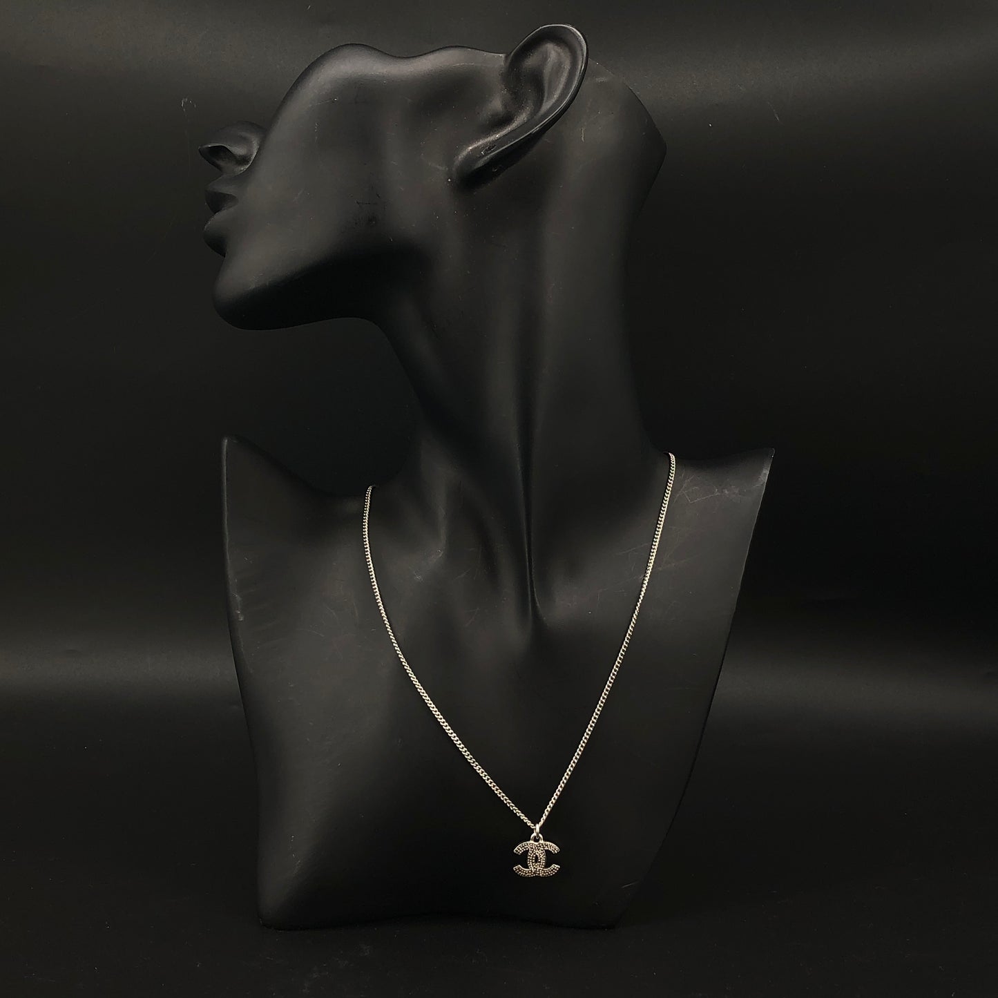 Chanel Silver-Tone Crystal CC Pendant Necklace