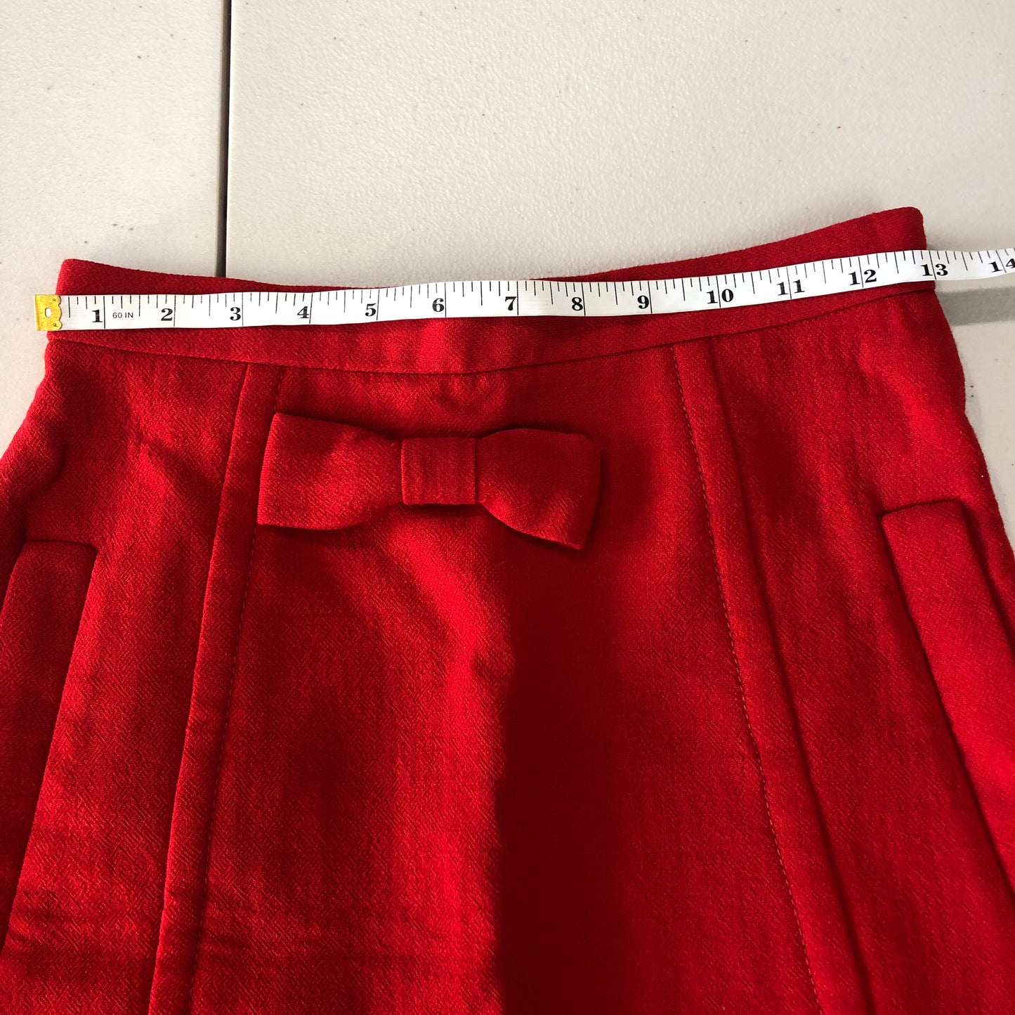 Miu Miu Red Wool Bow Detail A-Line Mini Skirt Size 38