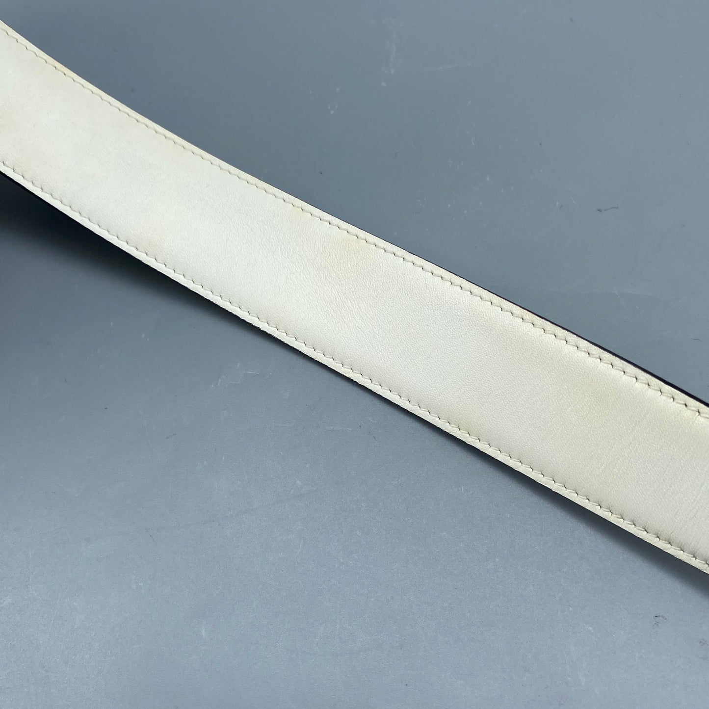 Ferragamo White Smooth Leather Gold Square Pin Buckle Belt 110cm