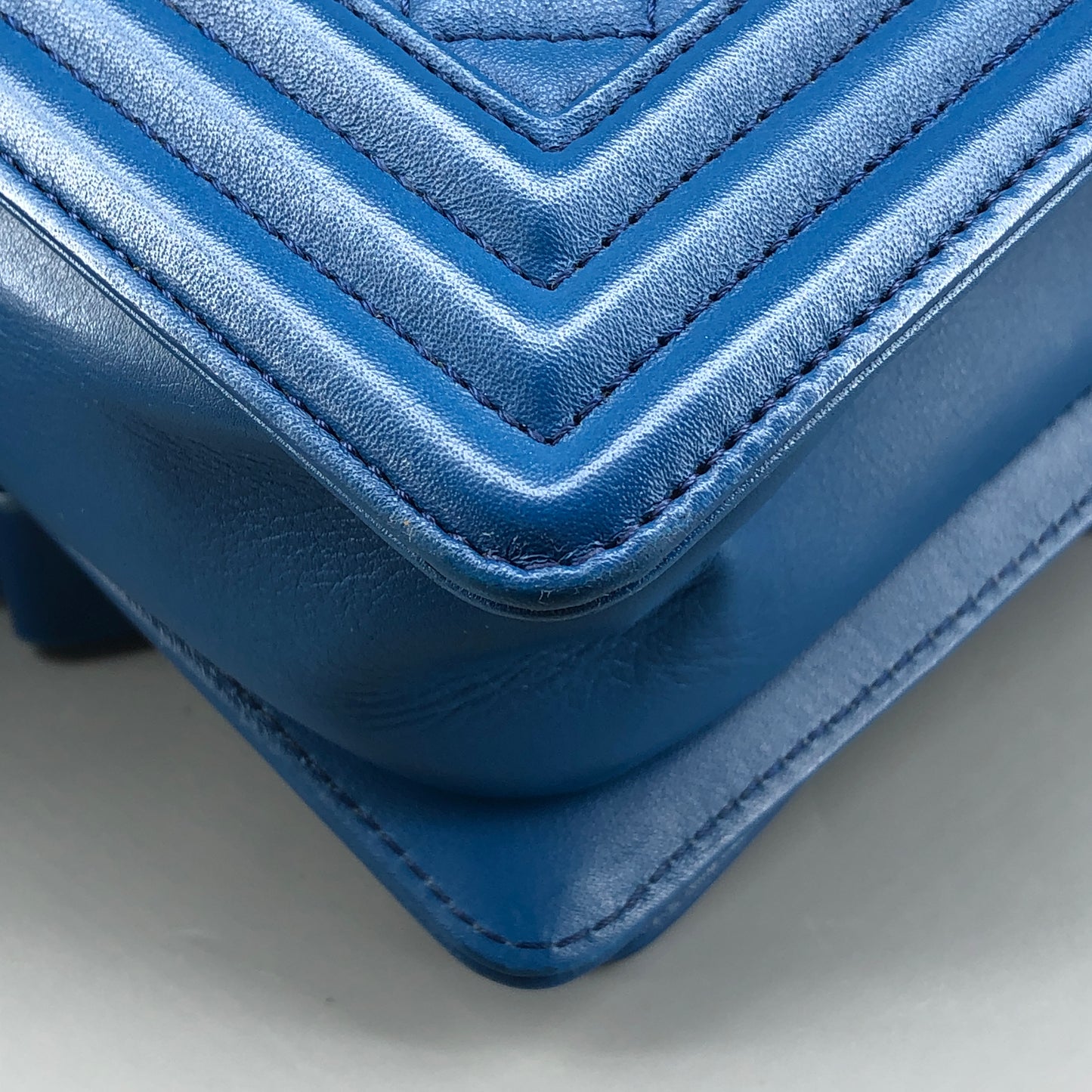 Chanel Boy Lambskin Leather Quilted Leather Chain Flap Bag Bright Blue