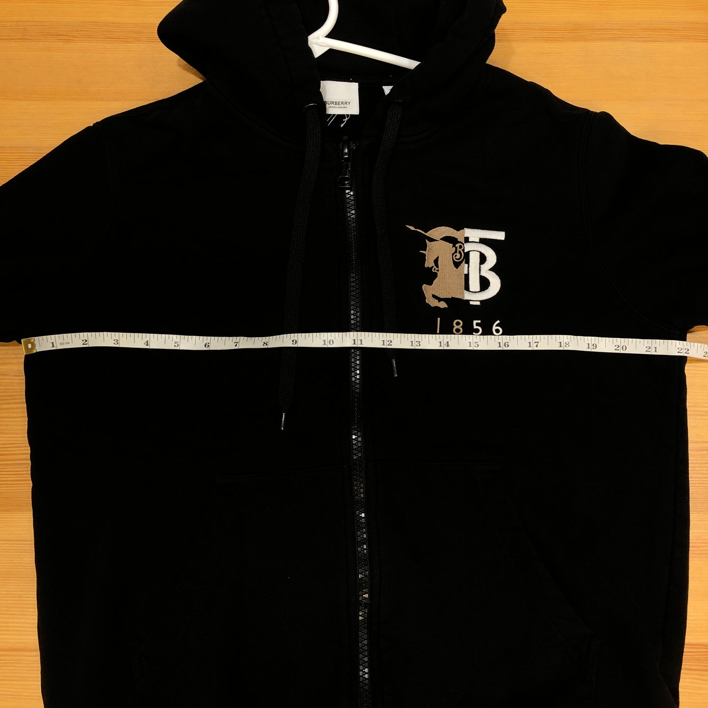 Burberry Black Full‑Zip Hoodie TB Logo Sweatshirt Size S