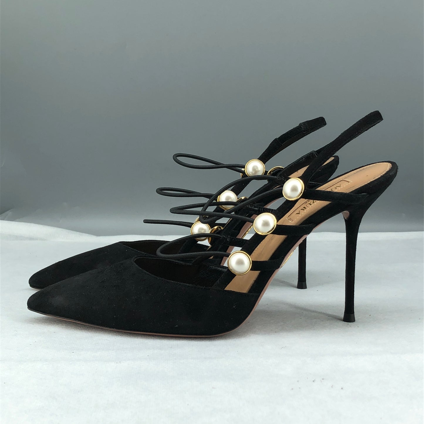 Aquazzura Women's Pearl Strap Pumps Size 39 Black