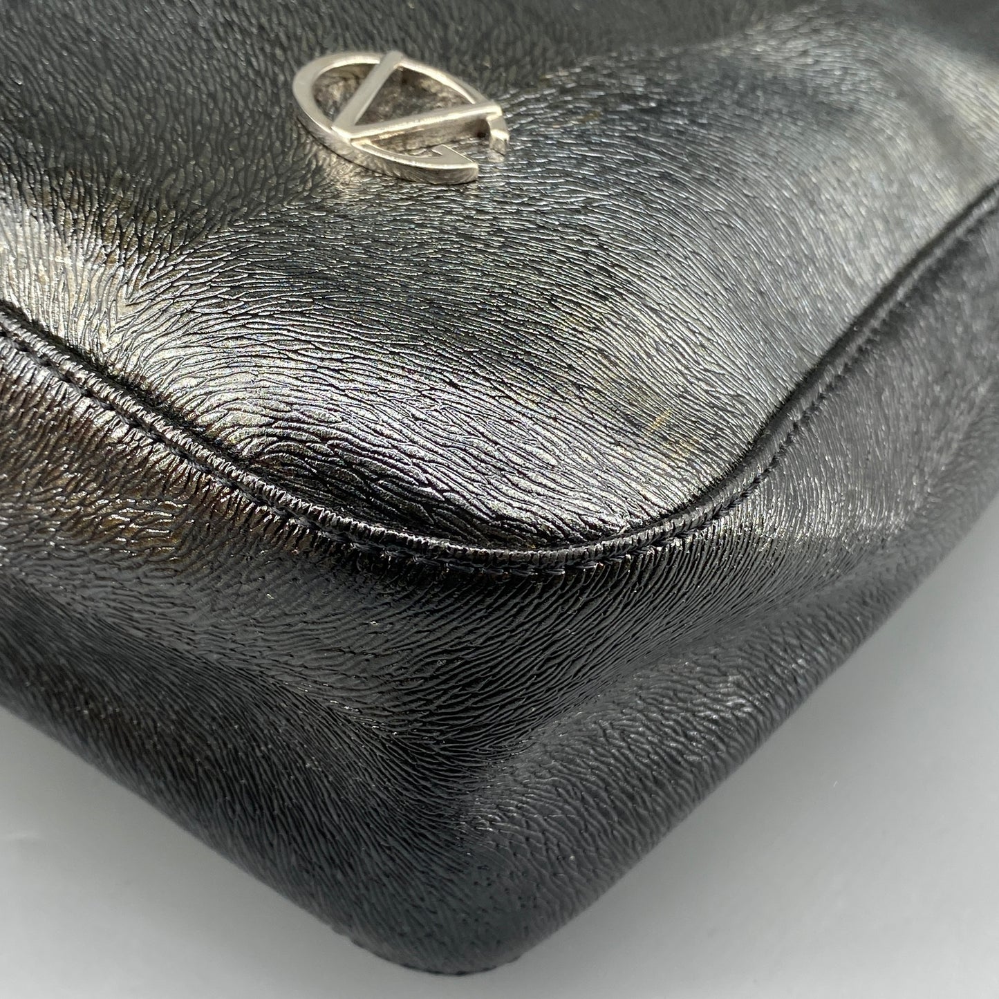 Giovanni Valentino Metallic Silver Leather Hobo Shoulder Bag