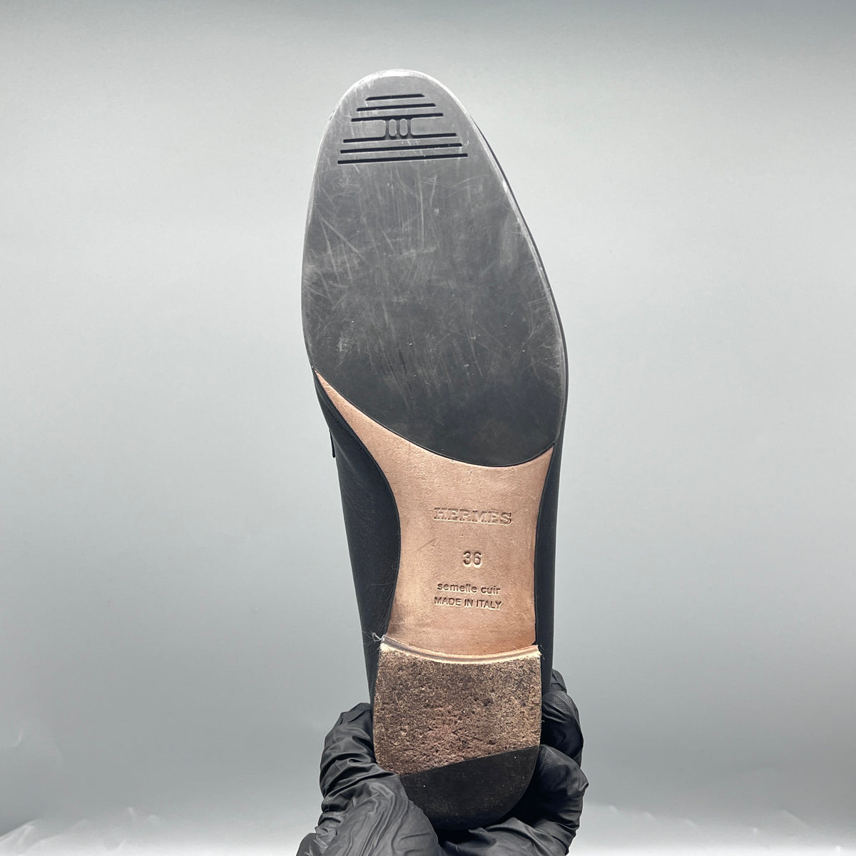 Hermes Black Leather Women Loafers Size 36