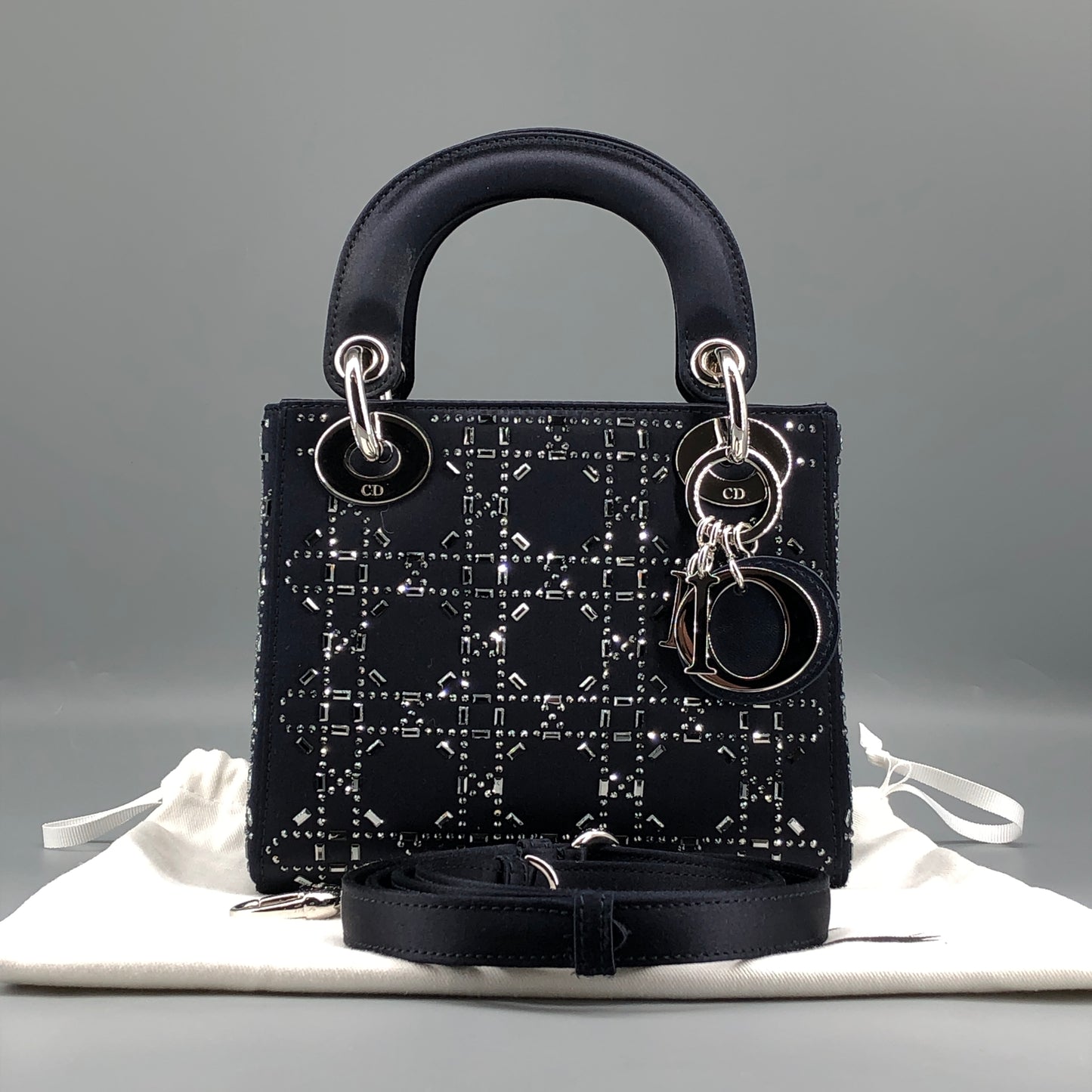 Christian Dior Lady Dior Mini Navy Cannage Satin with Crystals