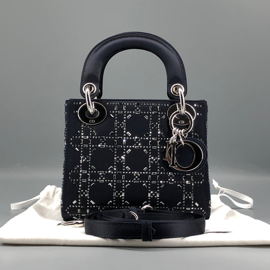 Christian Dior Lady Dior Mini Navy Cannage Satin with Crystals